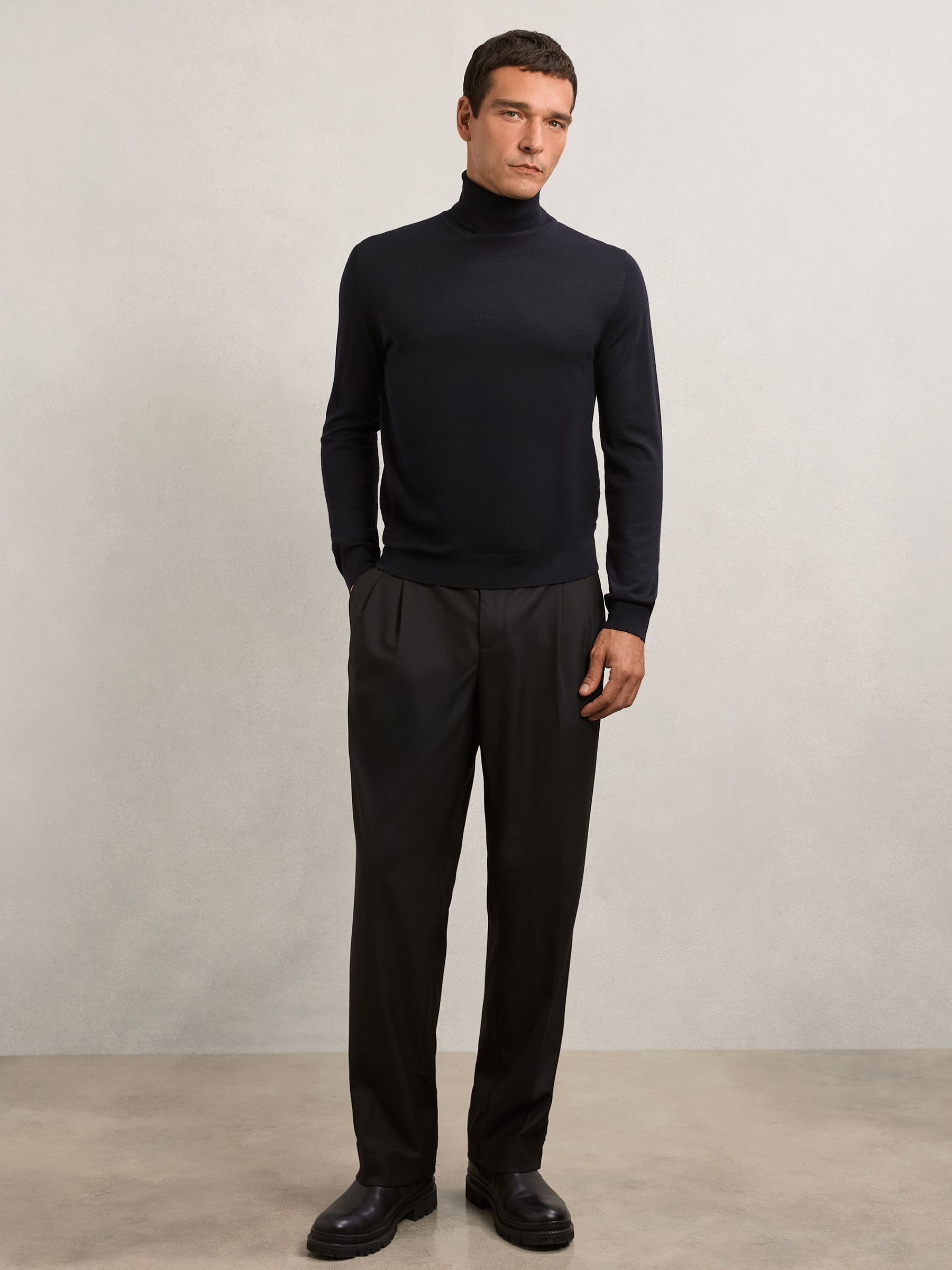 Merino Wool Roll-Neck Jumper in Navy - image 3