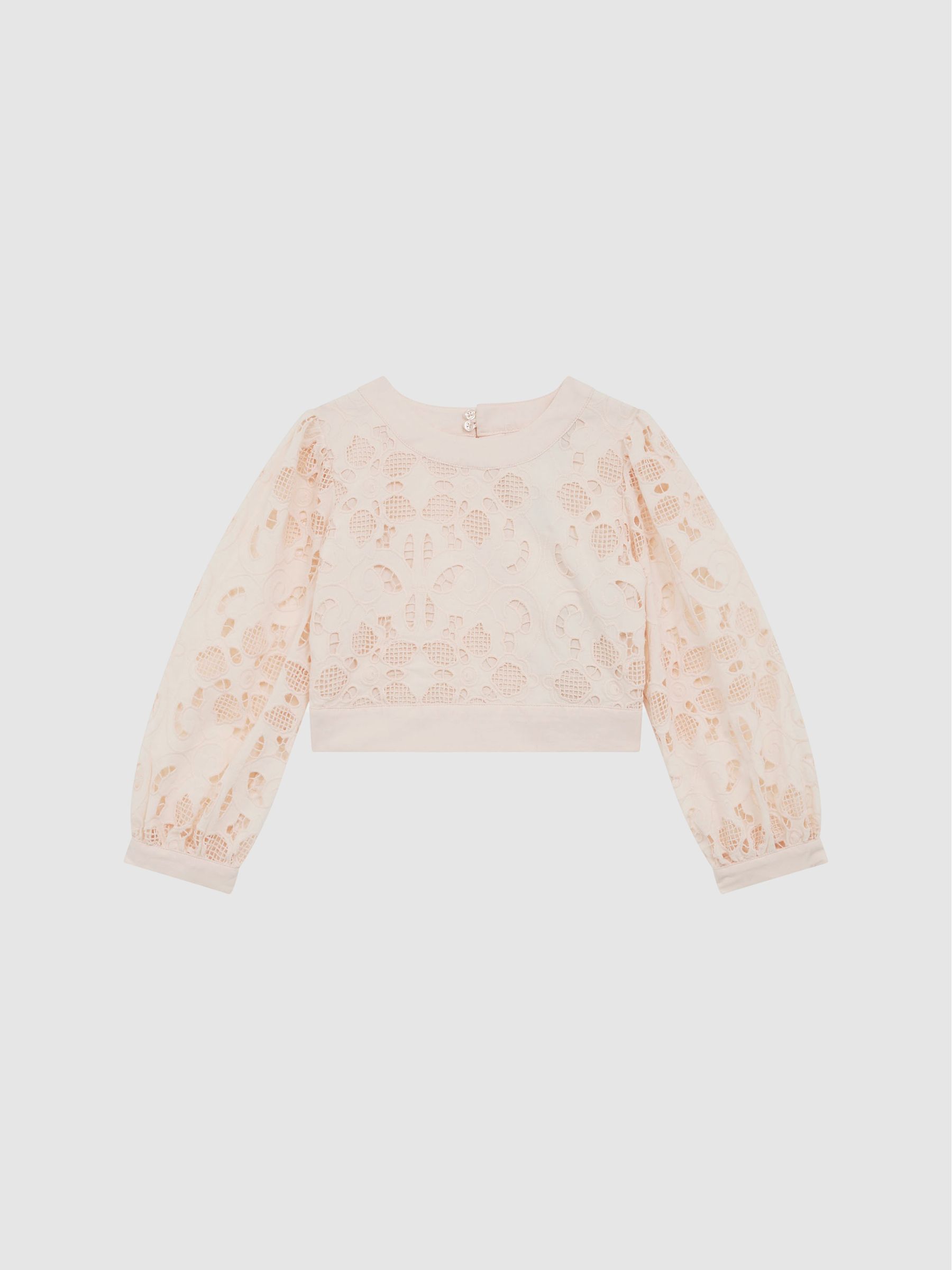 Senior Long Sleeve Lace Cropped Top in Pink - Image 2 of 7 Senior Long Sleeve Lace Cropped Top in Pink - Image 2 of 7
