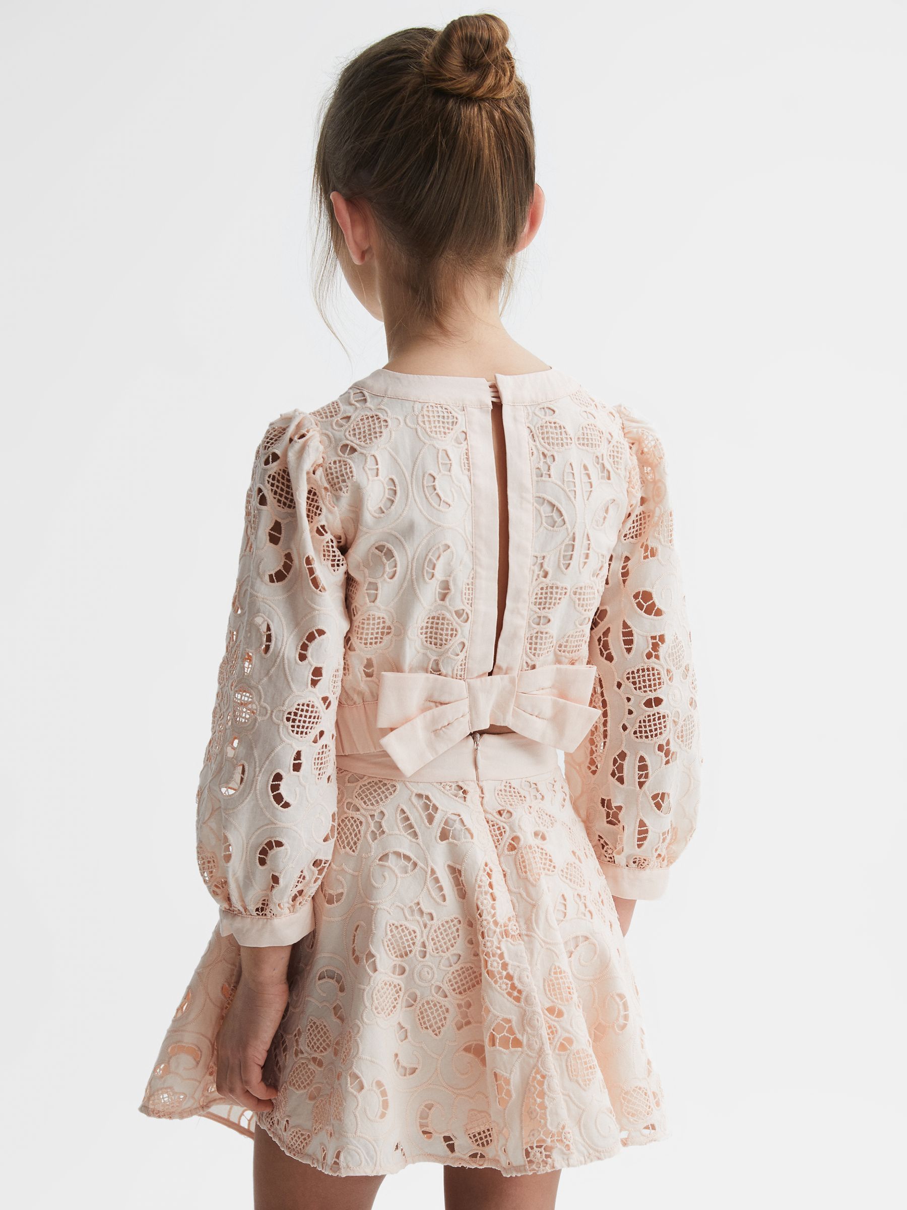 Senior Long Sleeve Lace Cropped Top in Pink - Image 5 of 7