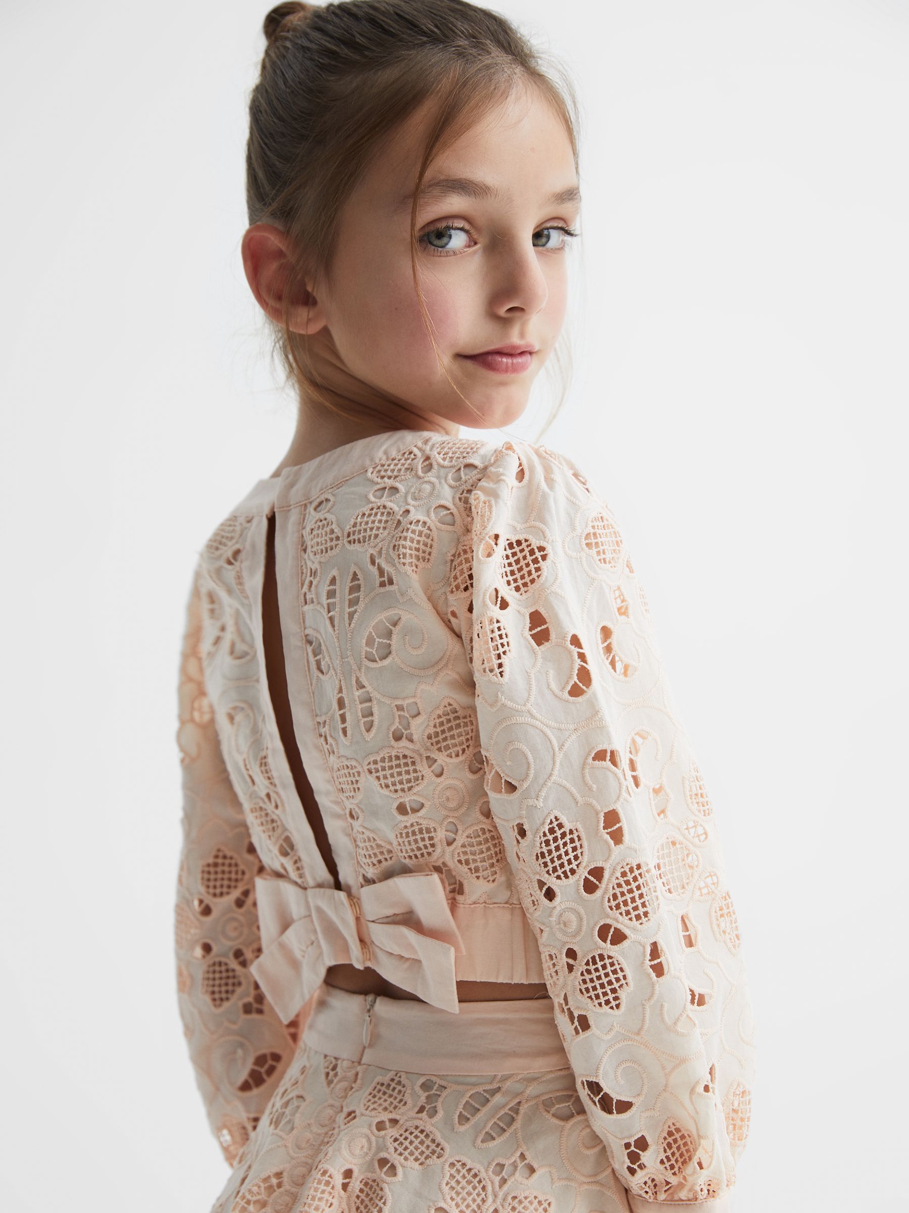 Senior Long Sleeve Lace Cropped Top in Pink - Image 6 of 7