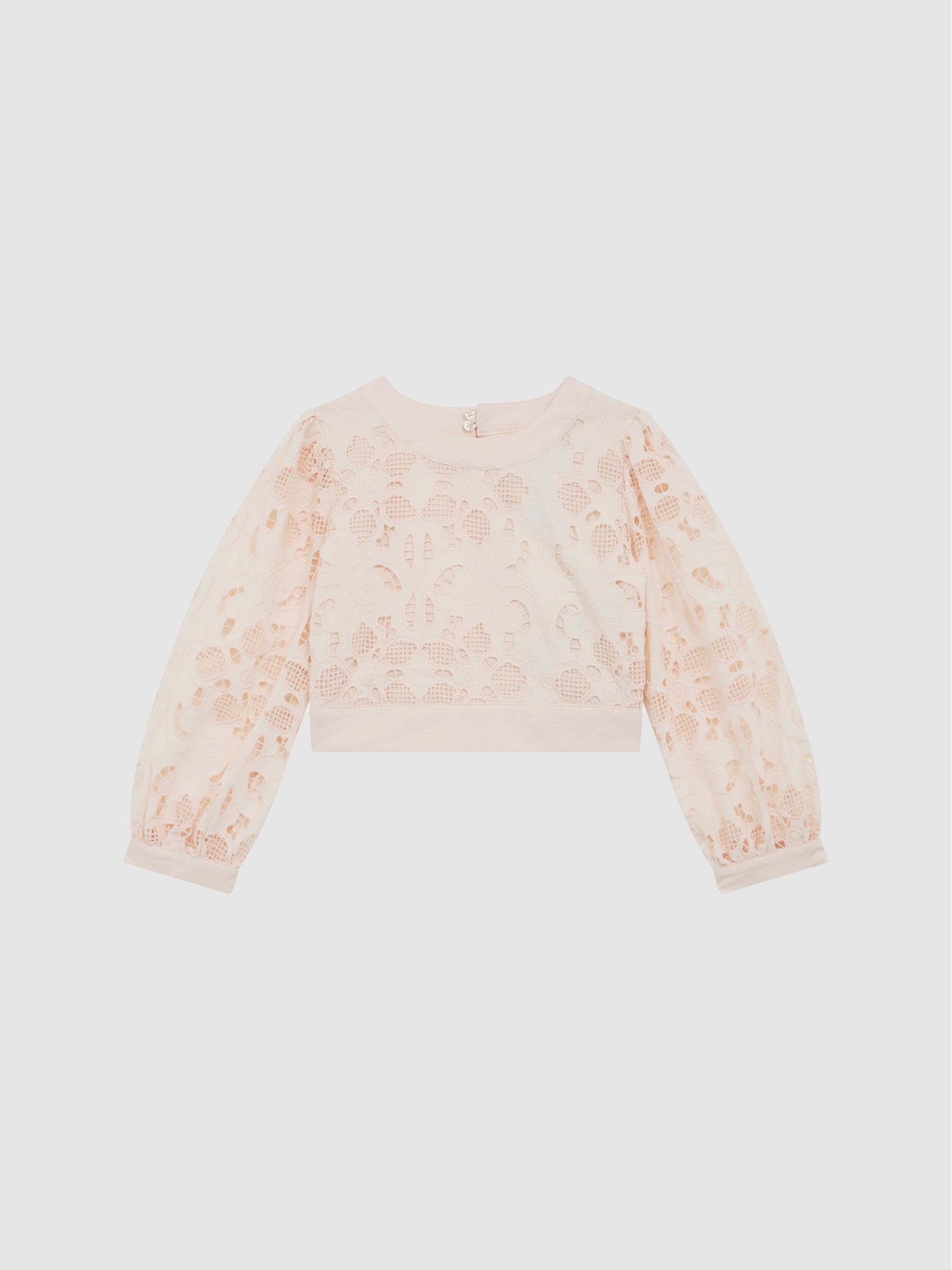 Junior Long Sleeve Lace Cropped Top in Pink - Image 2 of 7