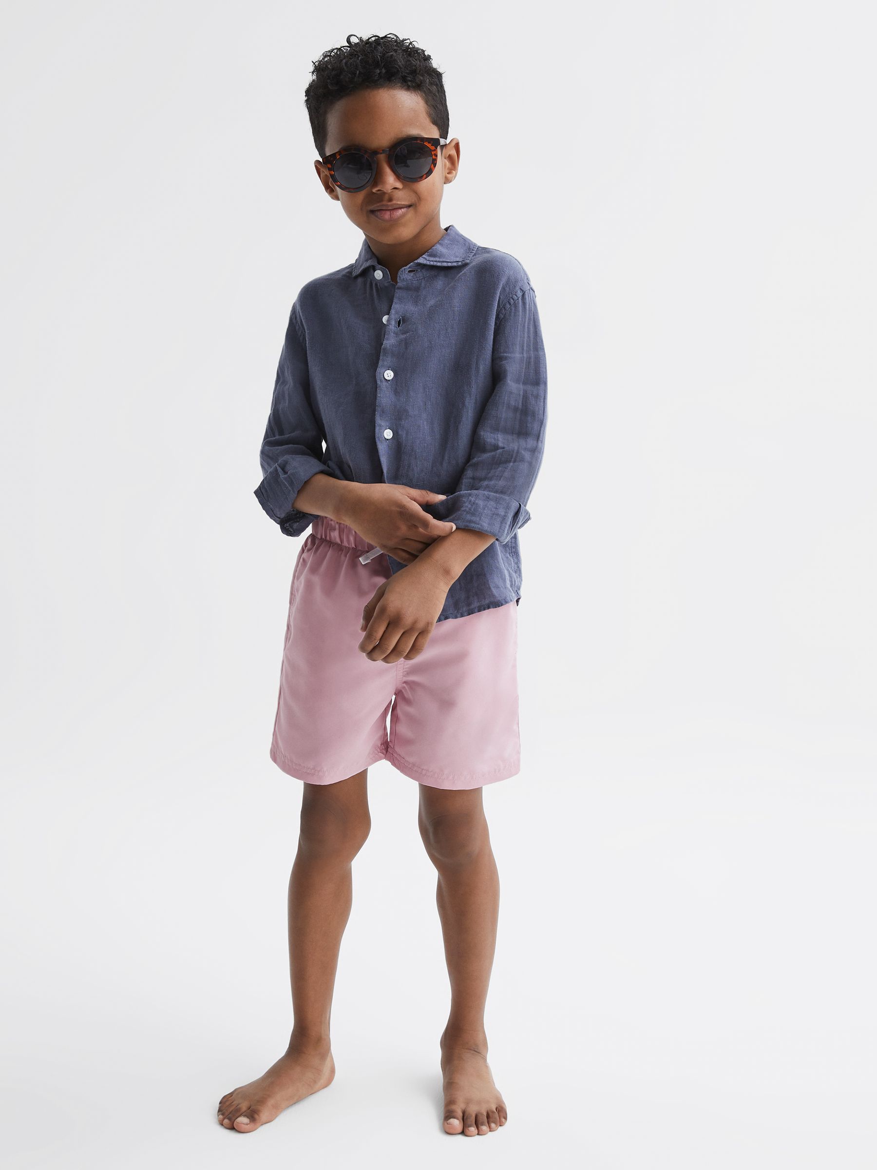 Plain Drawstring Swim Shorts in Soft Pink - Image 1 of 7