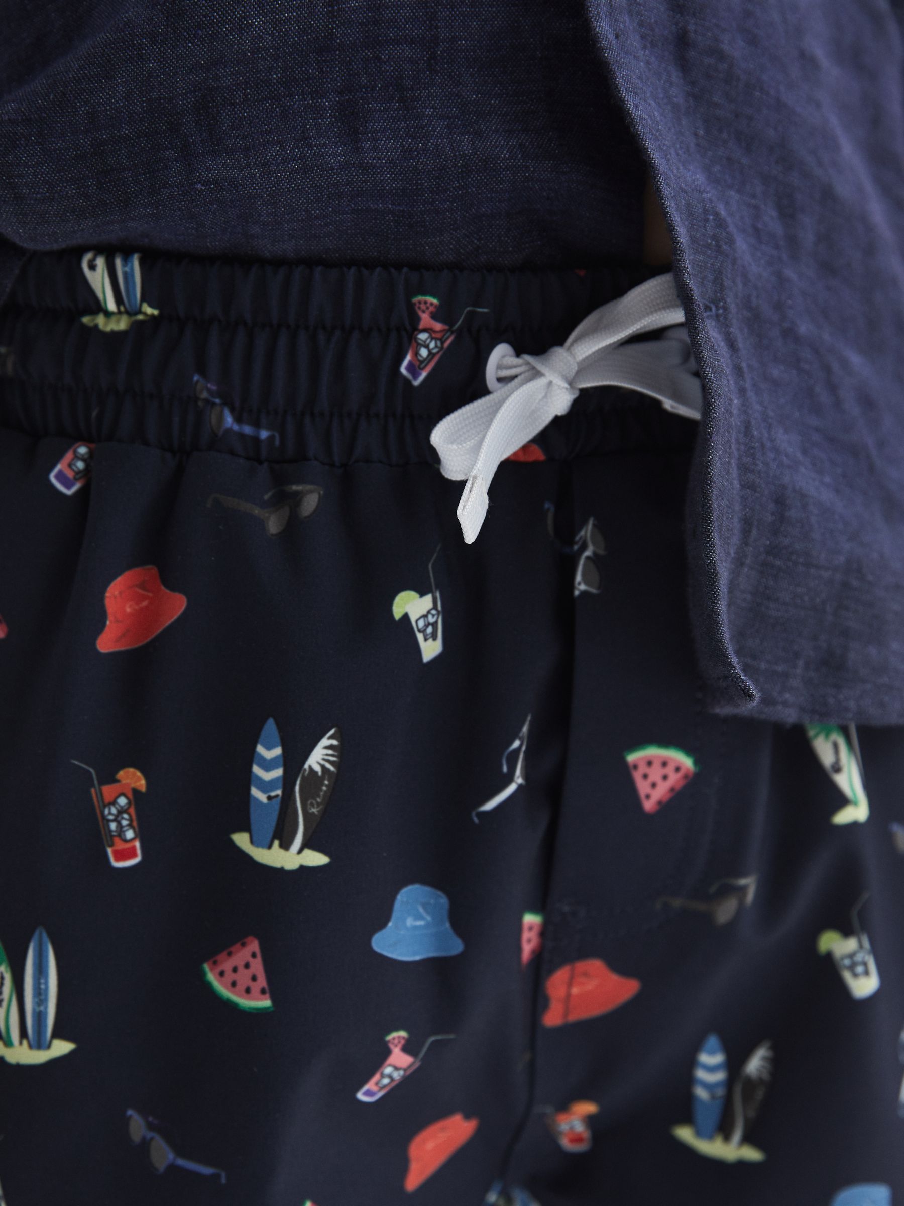 Senior Beach Print Swim Shorts in Black - Image 4 of 7