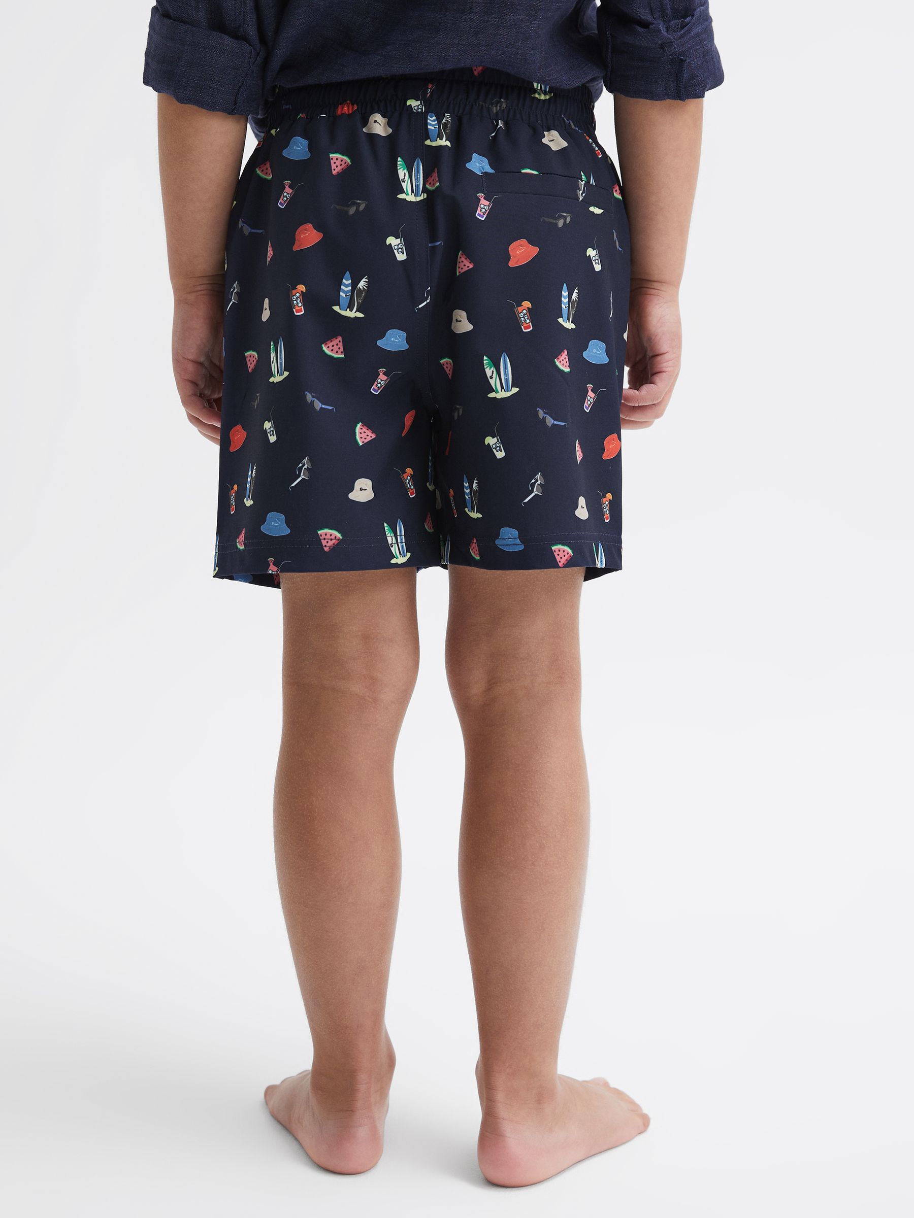 Senior Beach Print Swim Shorts in Black - Image 5 of 7