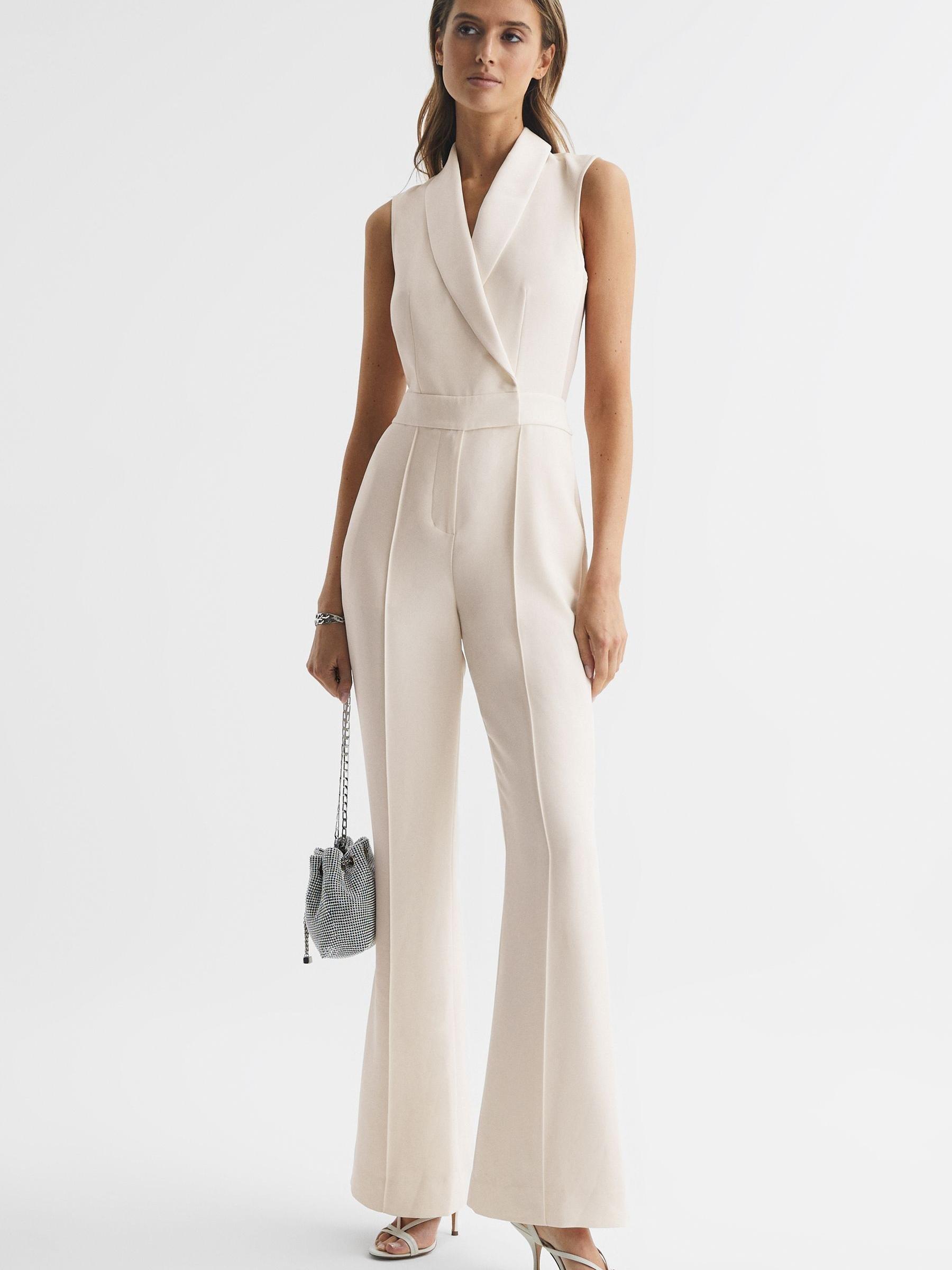 Petite Tuxedo Jumpsuit in Ivory - Image 1 of 7