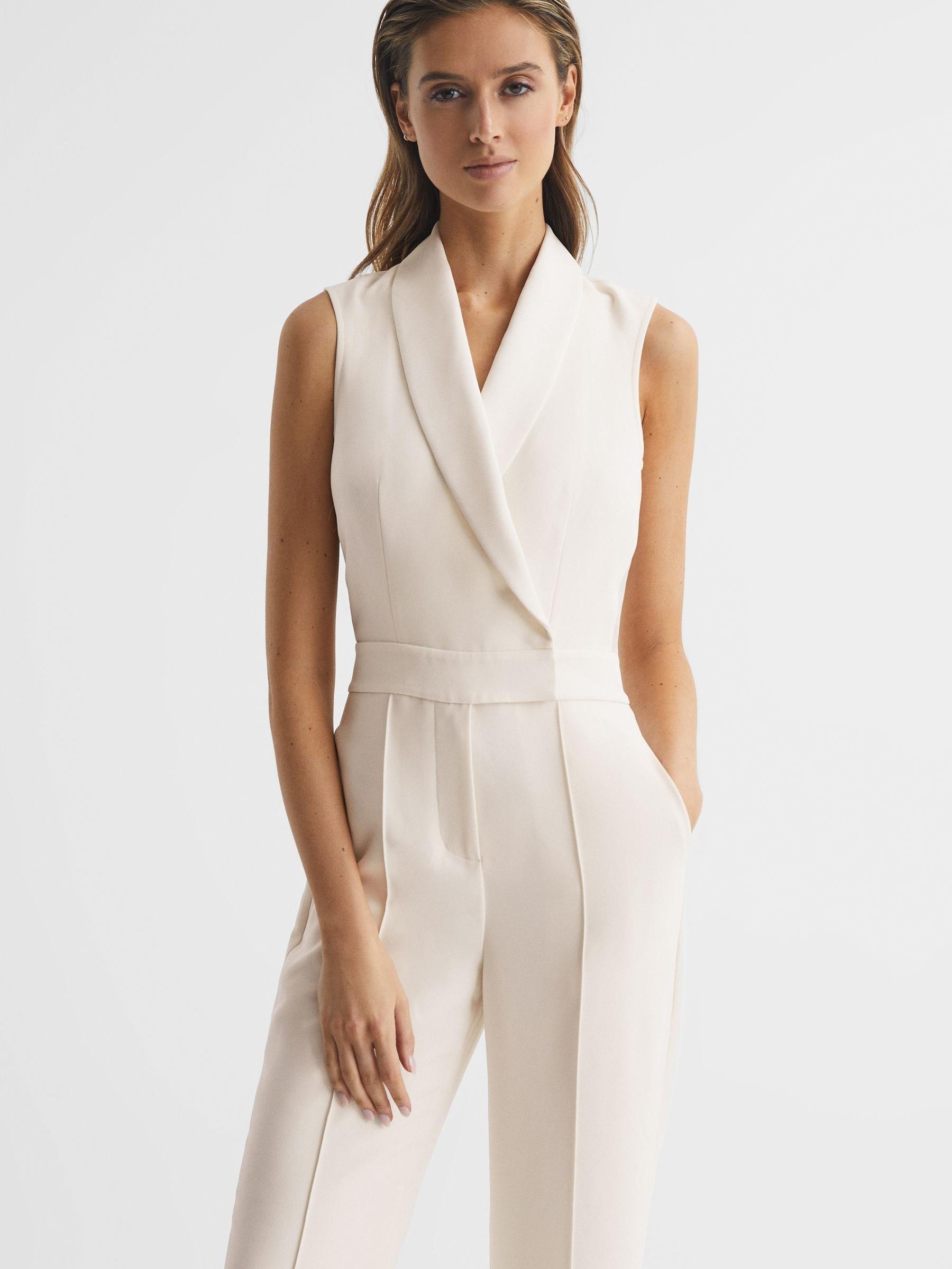Petite Tuxedo Jumpsuit in Ivory - Image 3 of 7