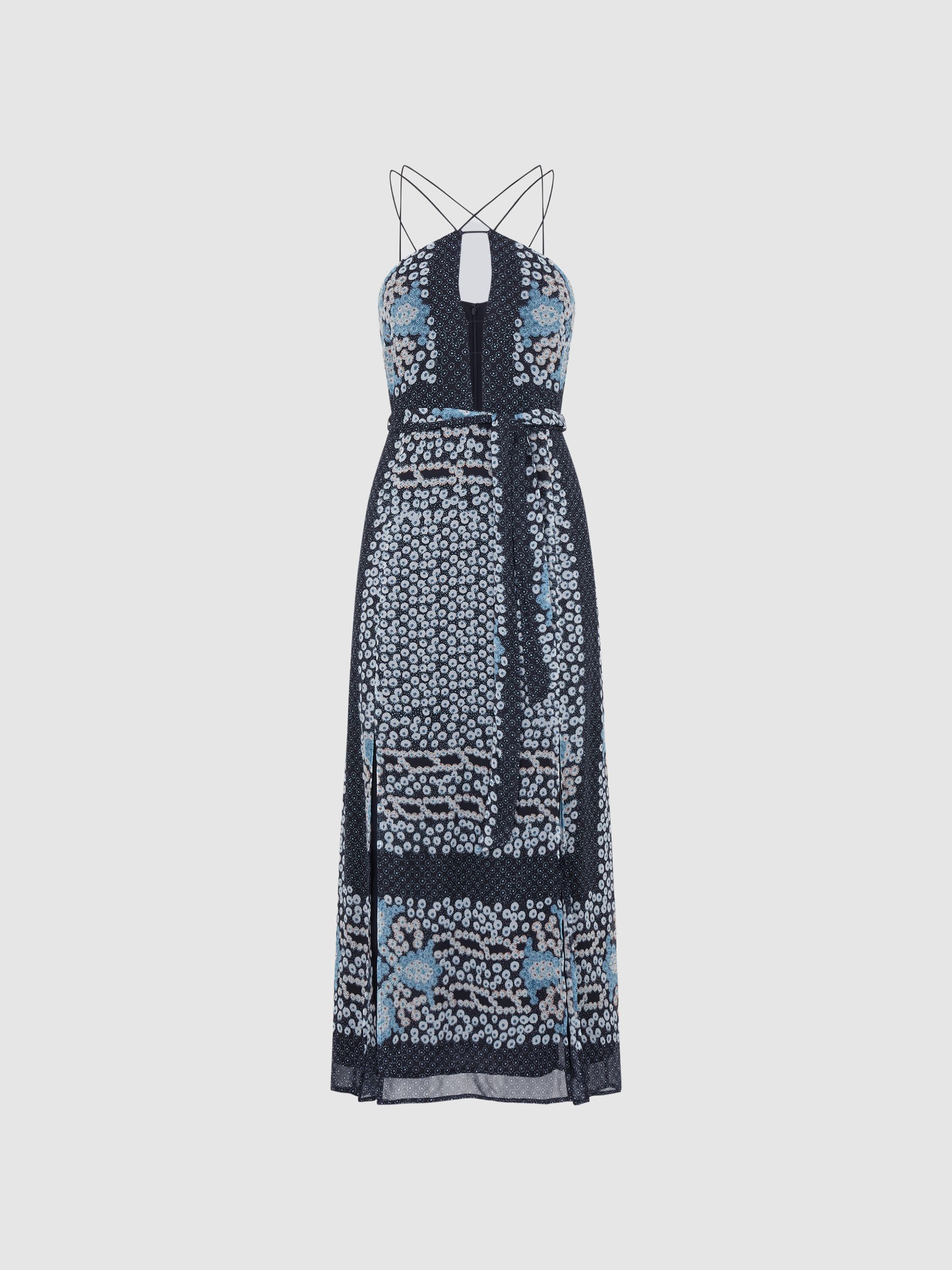 Reiss Floral Print Fitted Midi Dress in Navy/Blue - REISS
