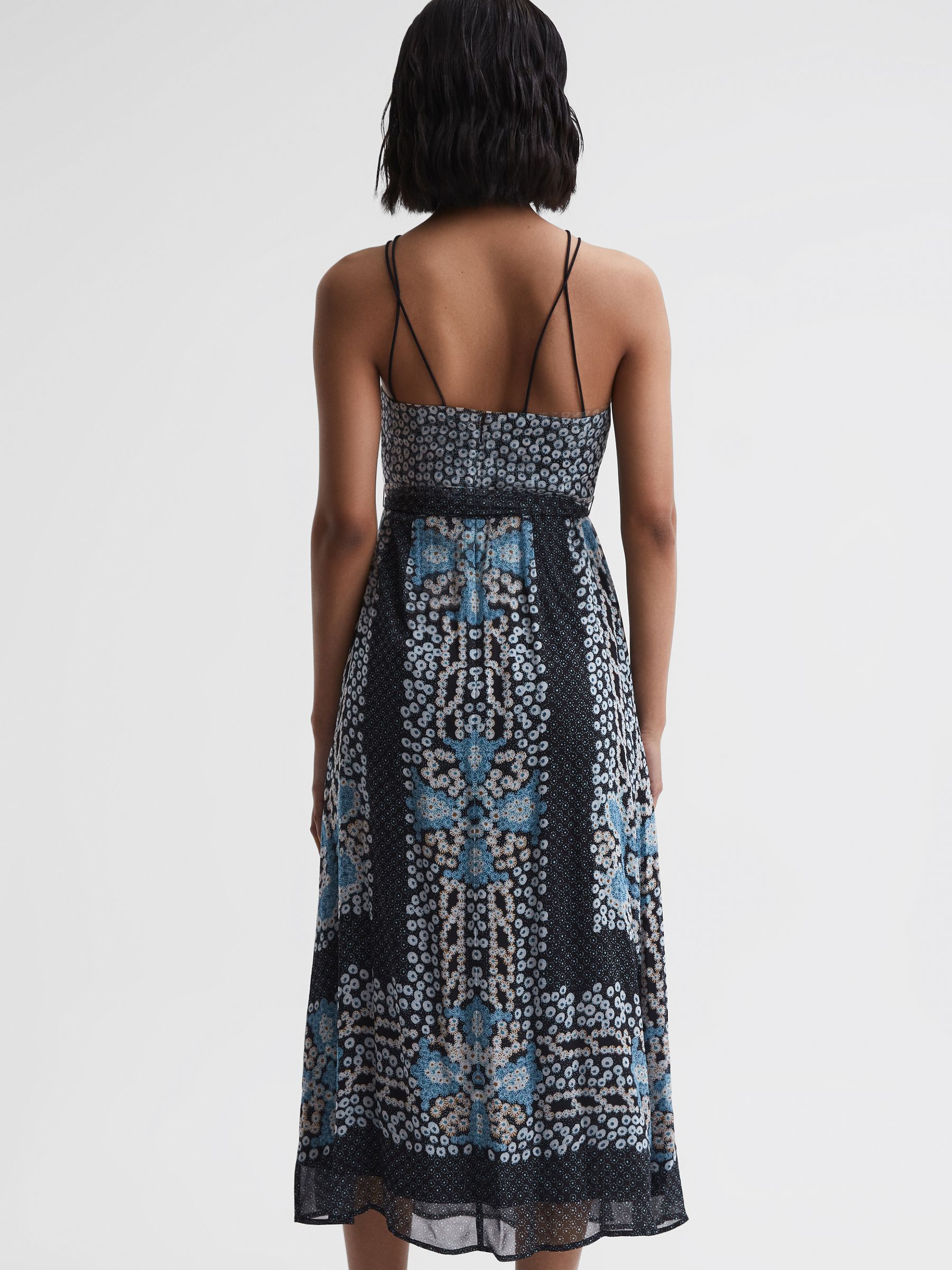 Floral Print Fitted Midi Dress in Navy/Blue - Image 5 of 6