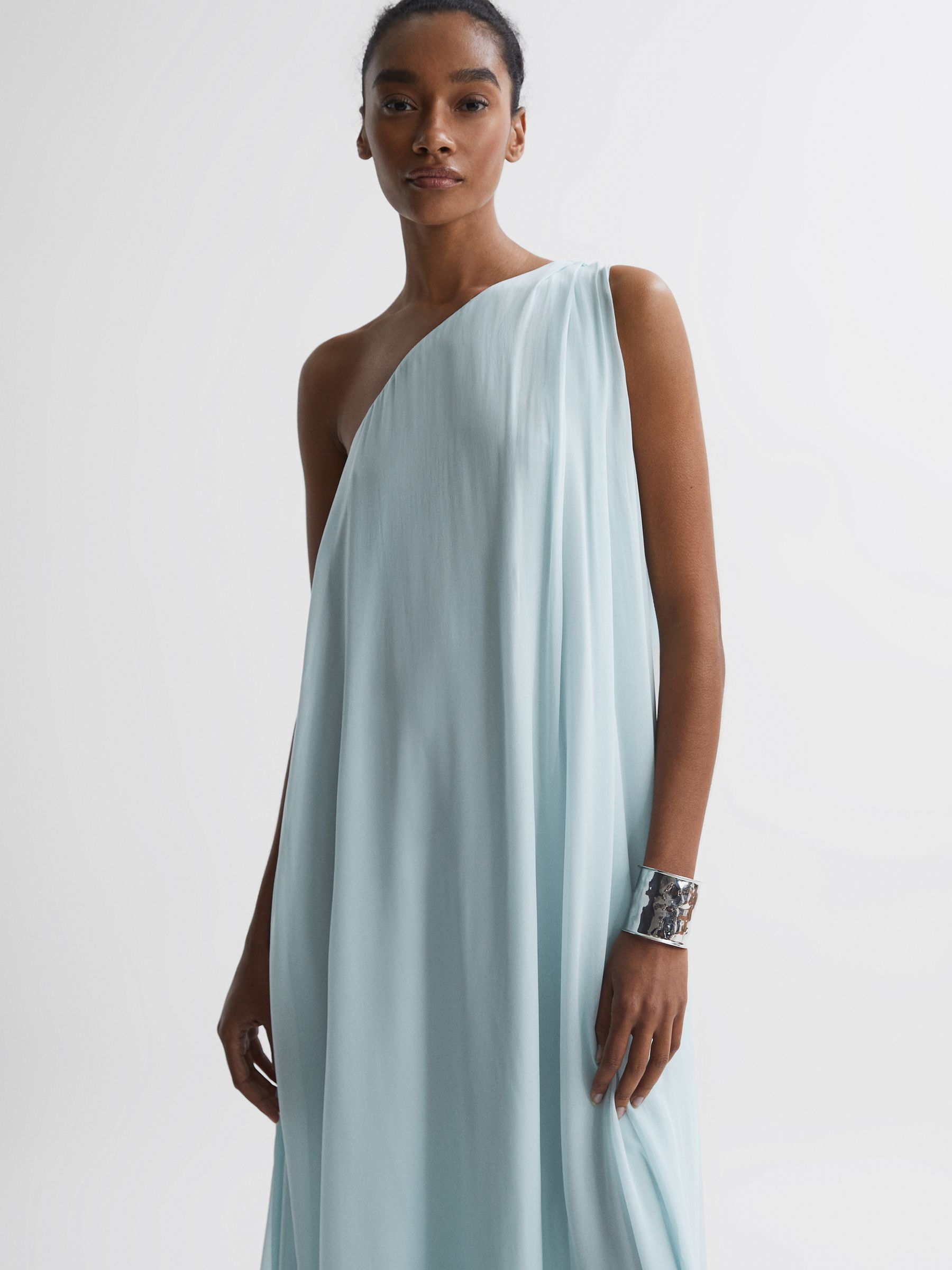One Shoulder Maxi Dress in Green - Image 3 of 7