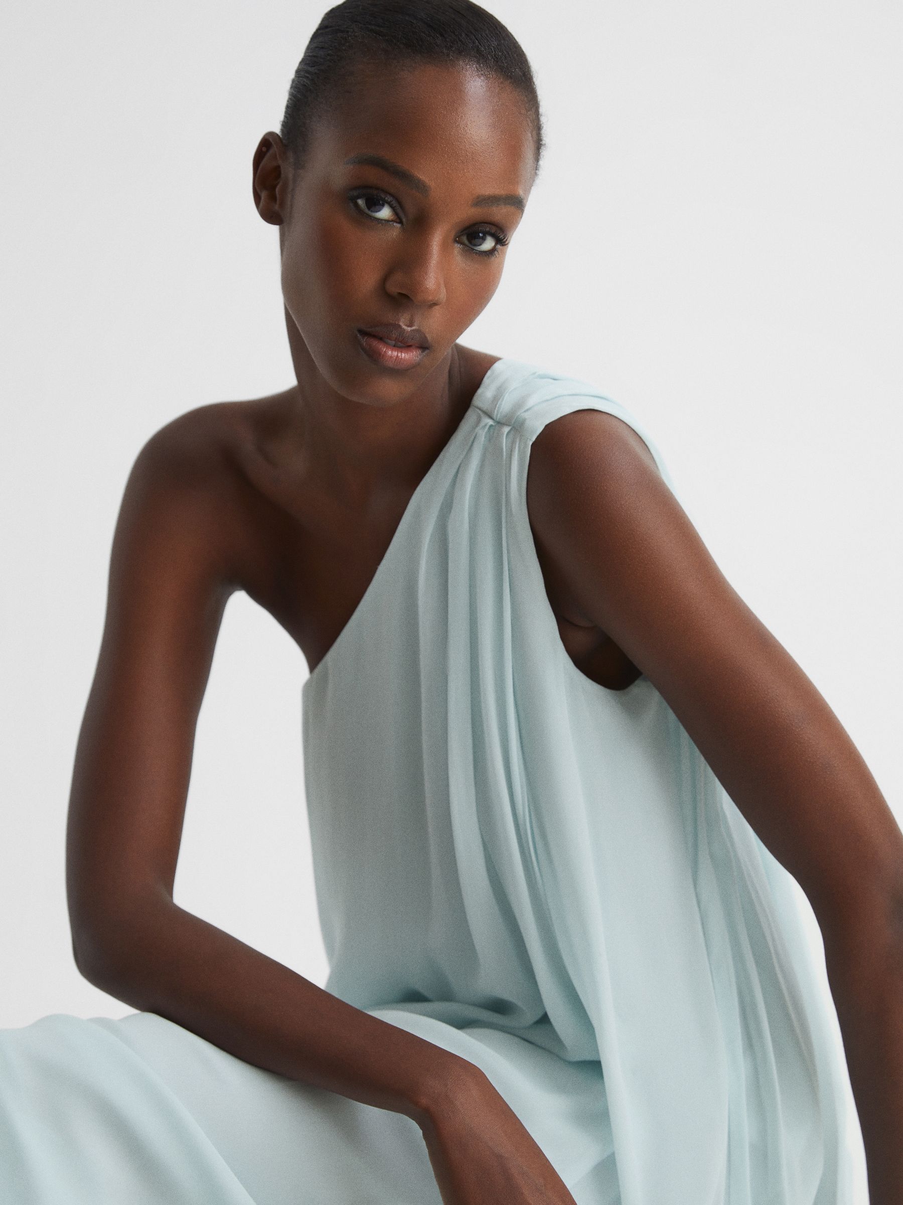 One Shoulder Maxi Dress in Green - Image 6 of 7