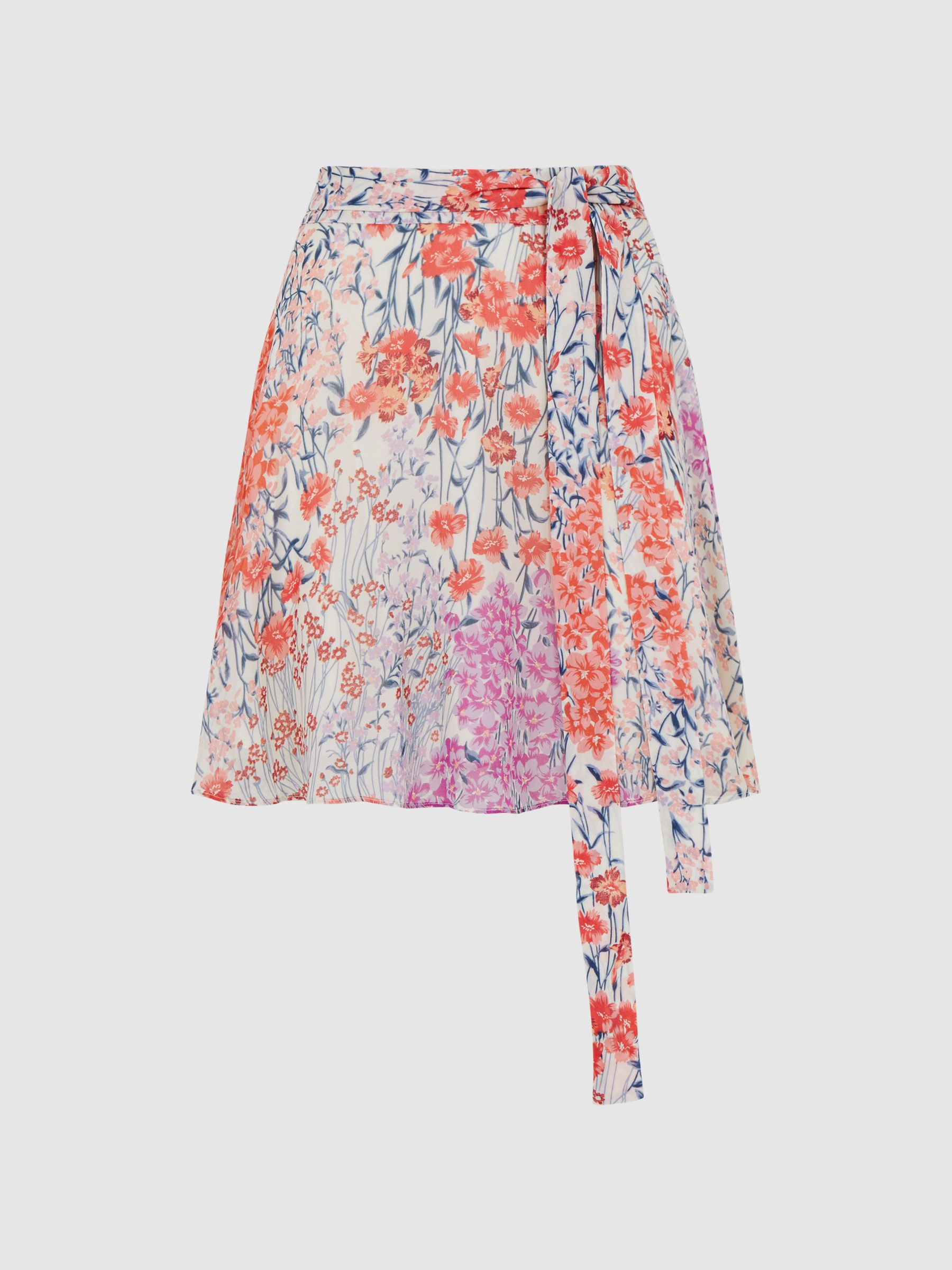 Floral Print High Rise Mini Skirt in Coral/White - Image 2 of 6