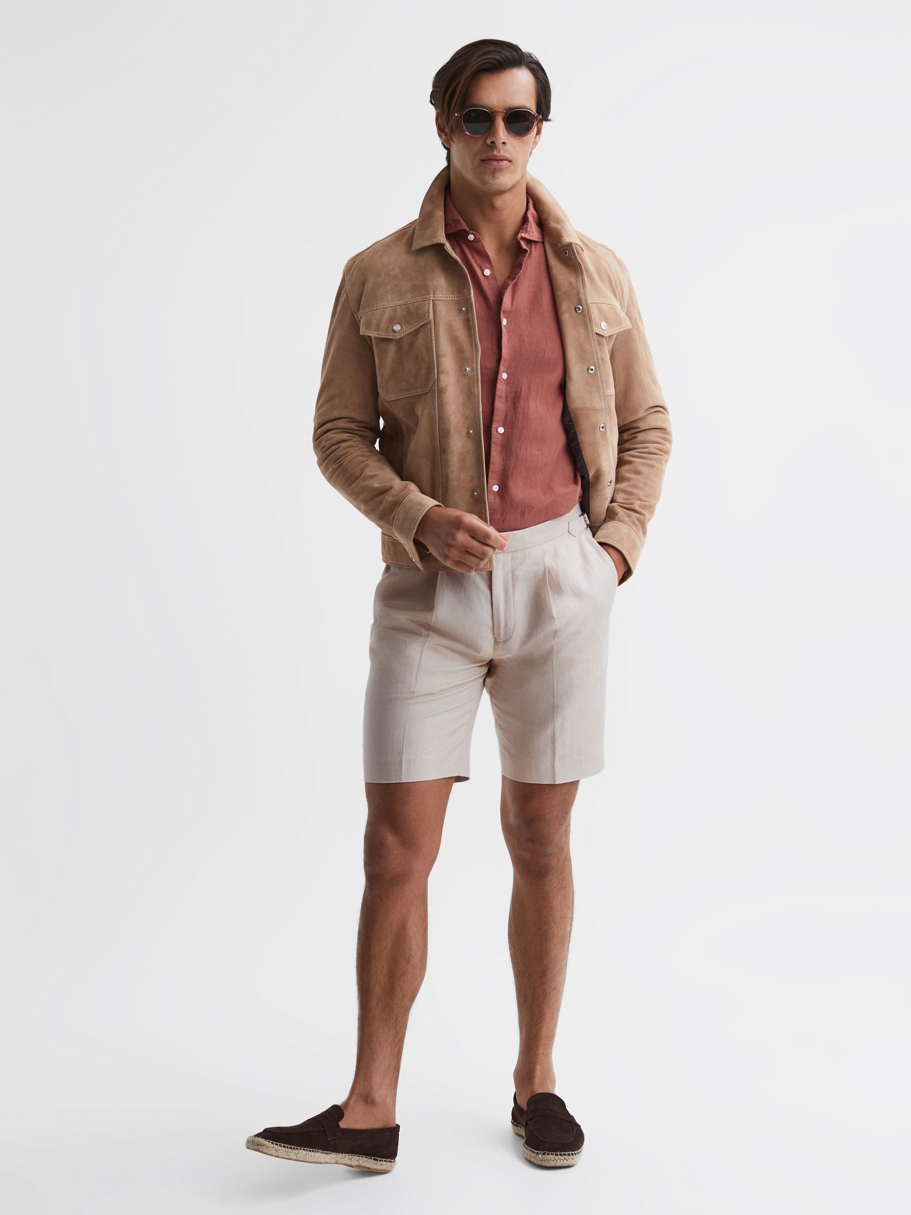 Cotton-Linen Blend Chino Shorts in Stone - Image 3 of 6