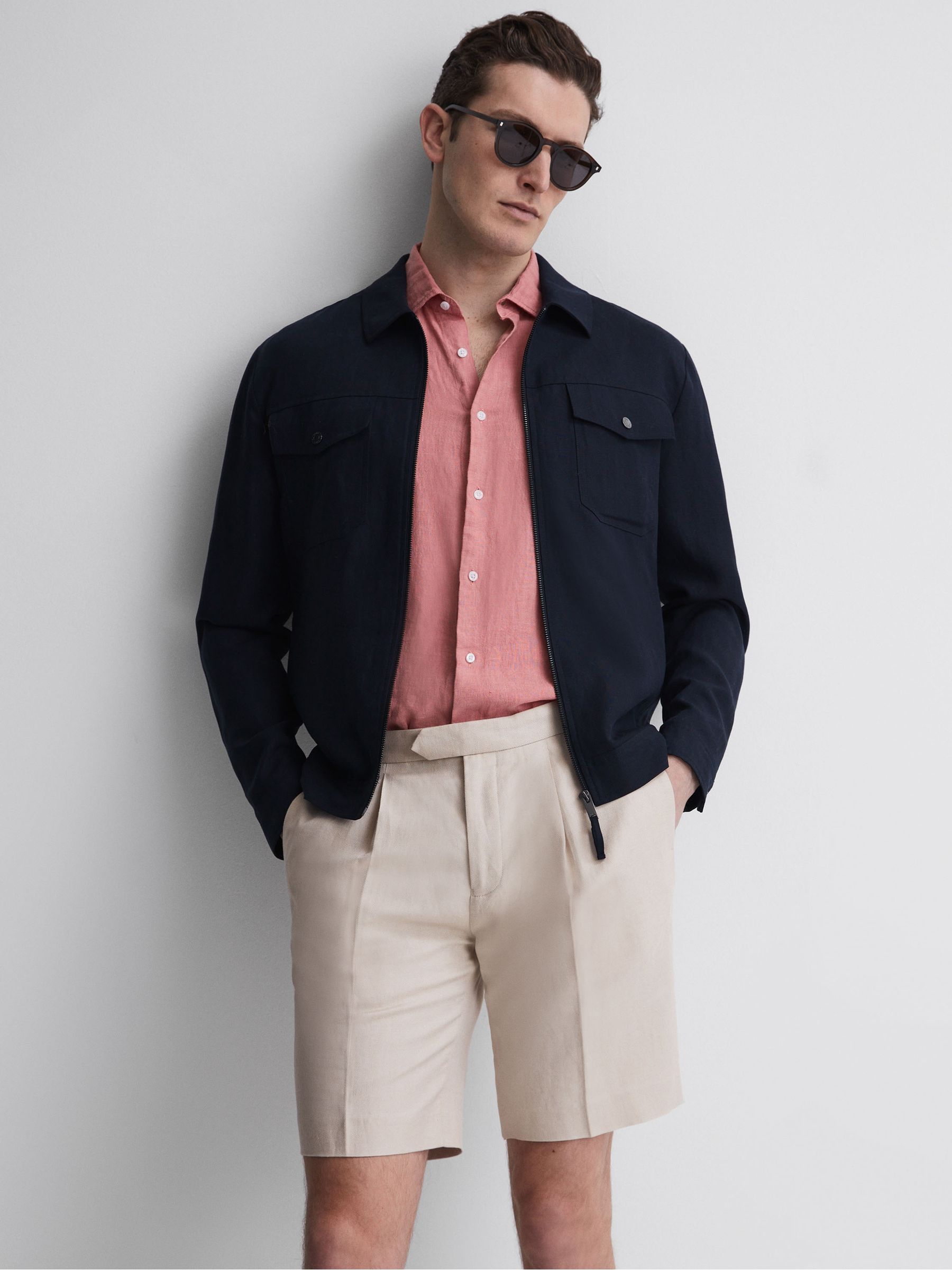 Cotton-Linen Blend Chino Shorts in Stone - Image 6 of 6