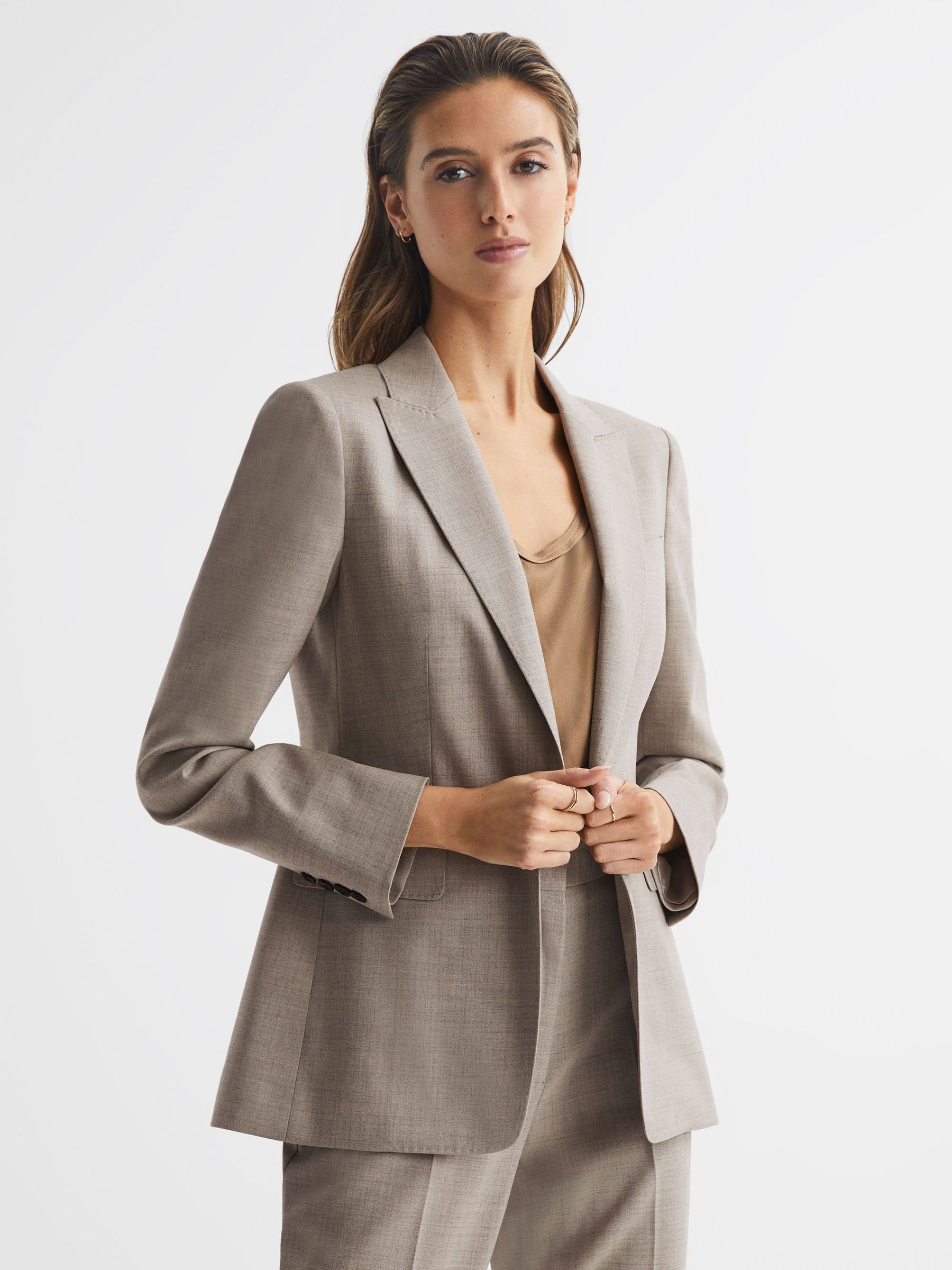 Wool Blend Tailored Blazer in Oatmeal - Image 1 of 6 Wool Blend Tailored Blazer in Oatmeal - Image 1 of 6
