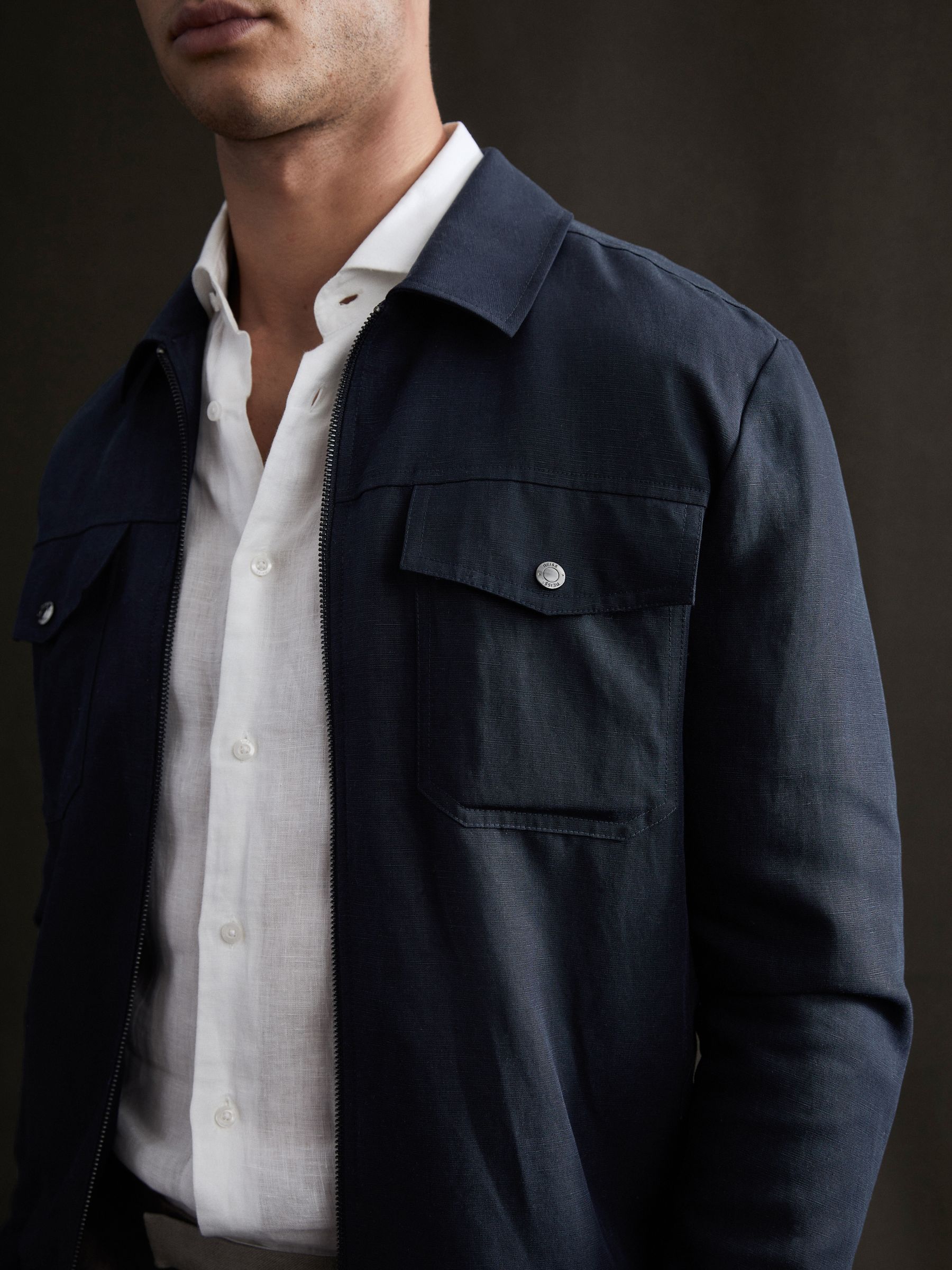 Zip Through Blouson Jacket in Navy - Image 1 of 6