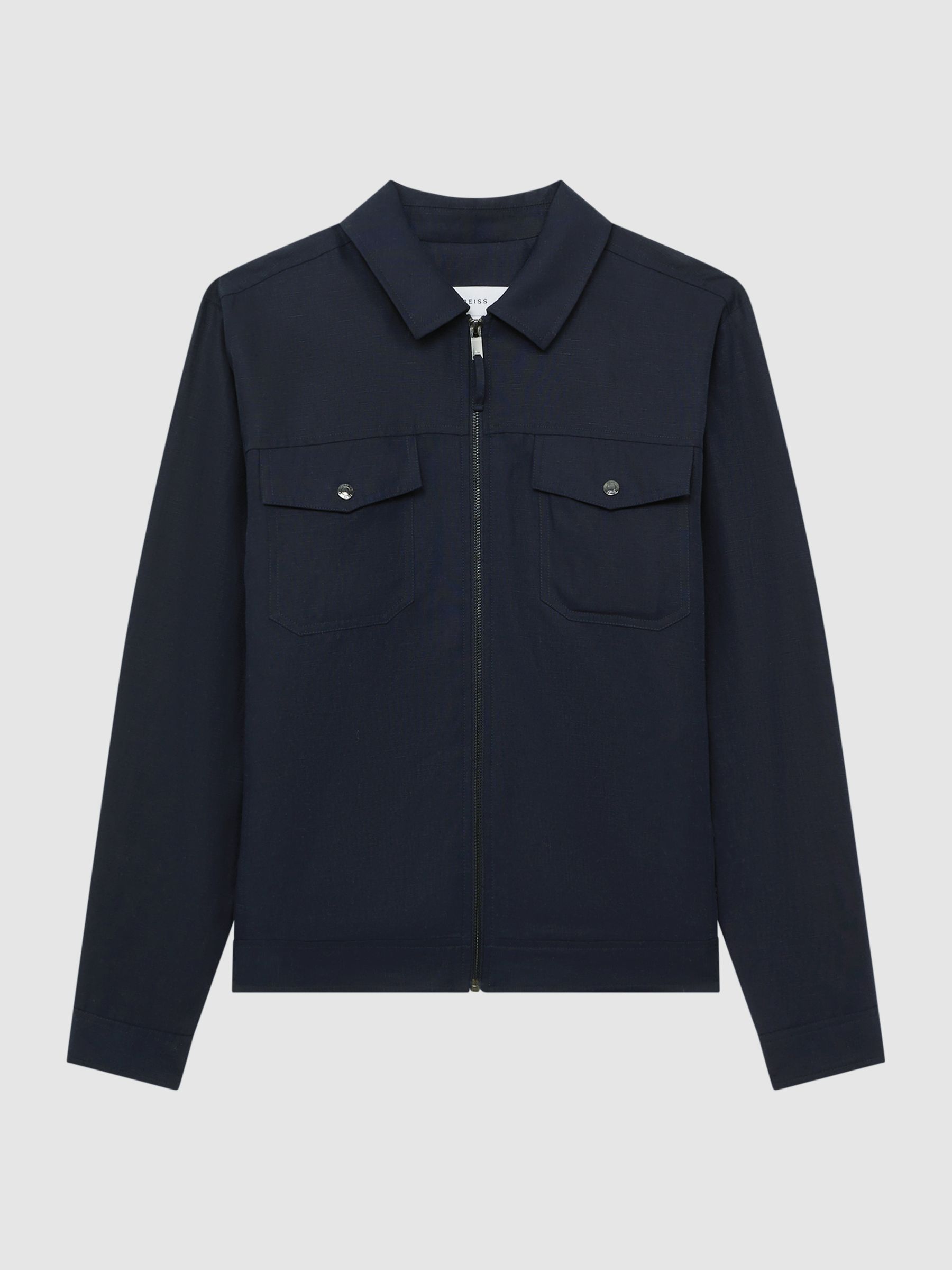 Zip Through Blouson Jacket in Navy - Image 2 of 6