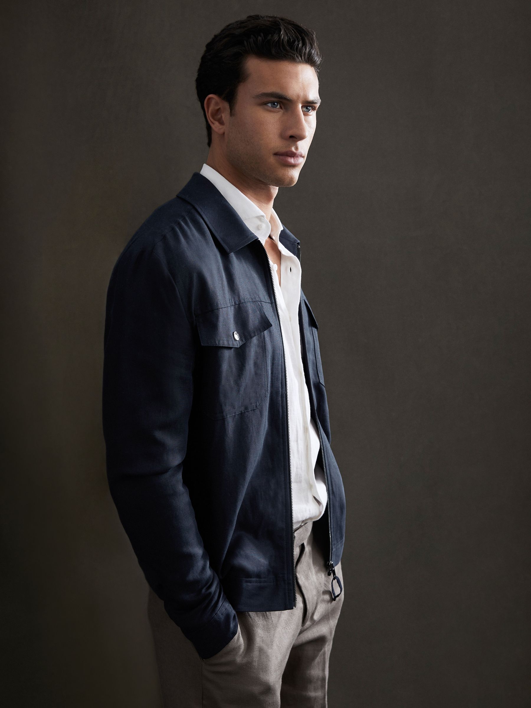 Zip Through Blouson Jacket in Navy - Image 4 of 6