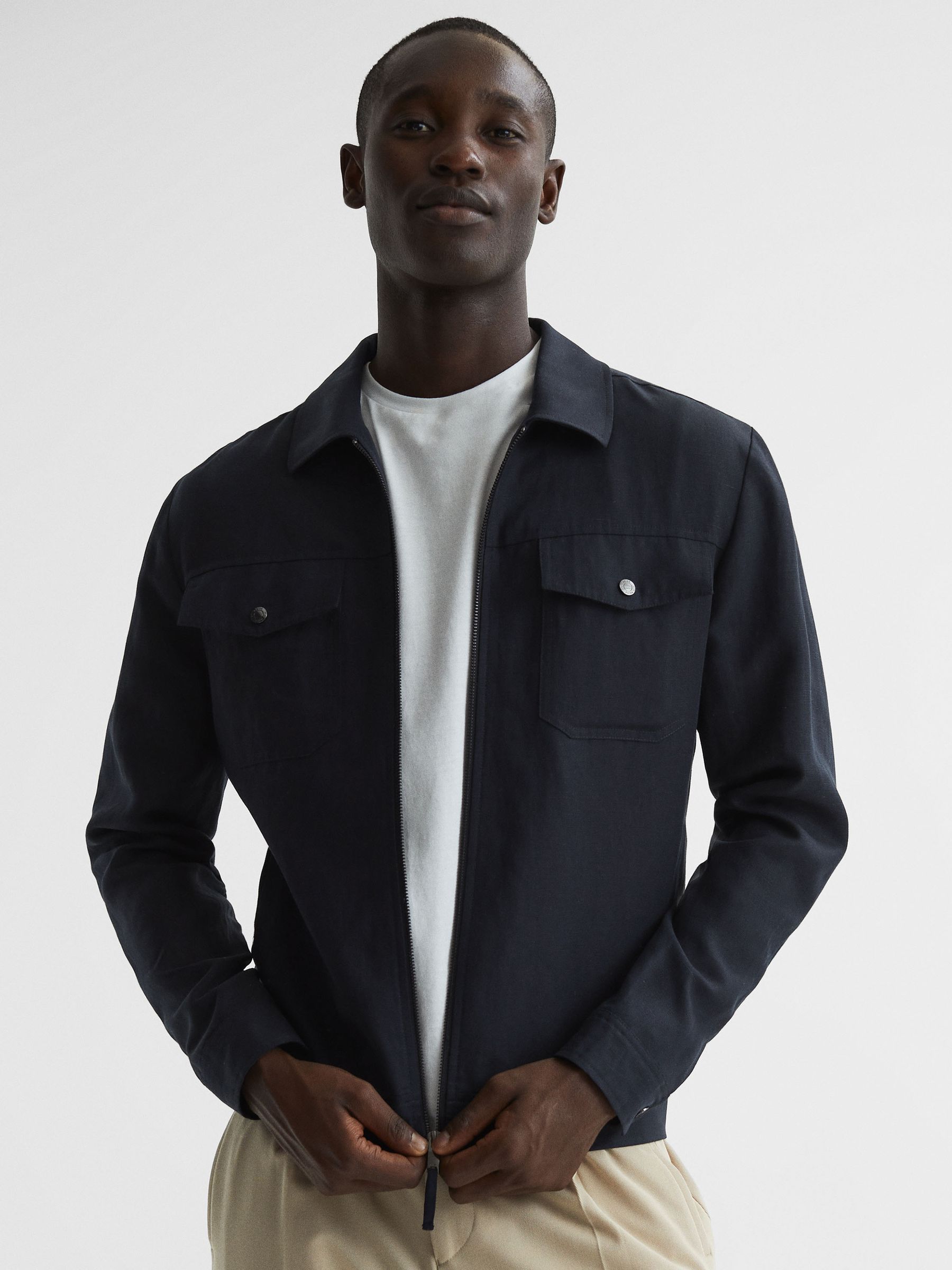 Zip Through Blouson Jacket in Navy - Image 6 of 6