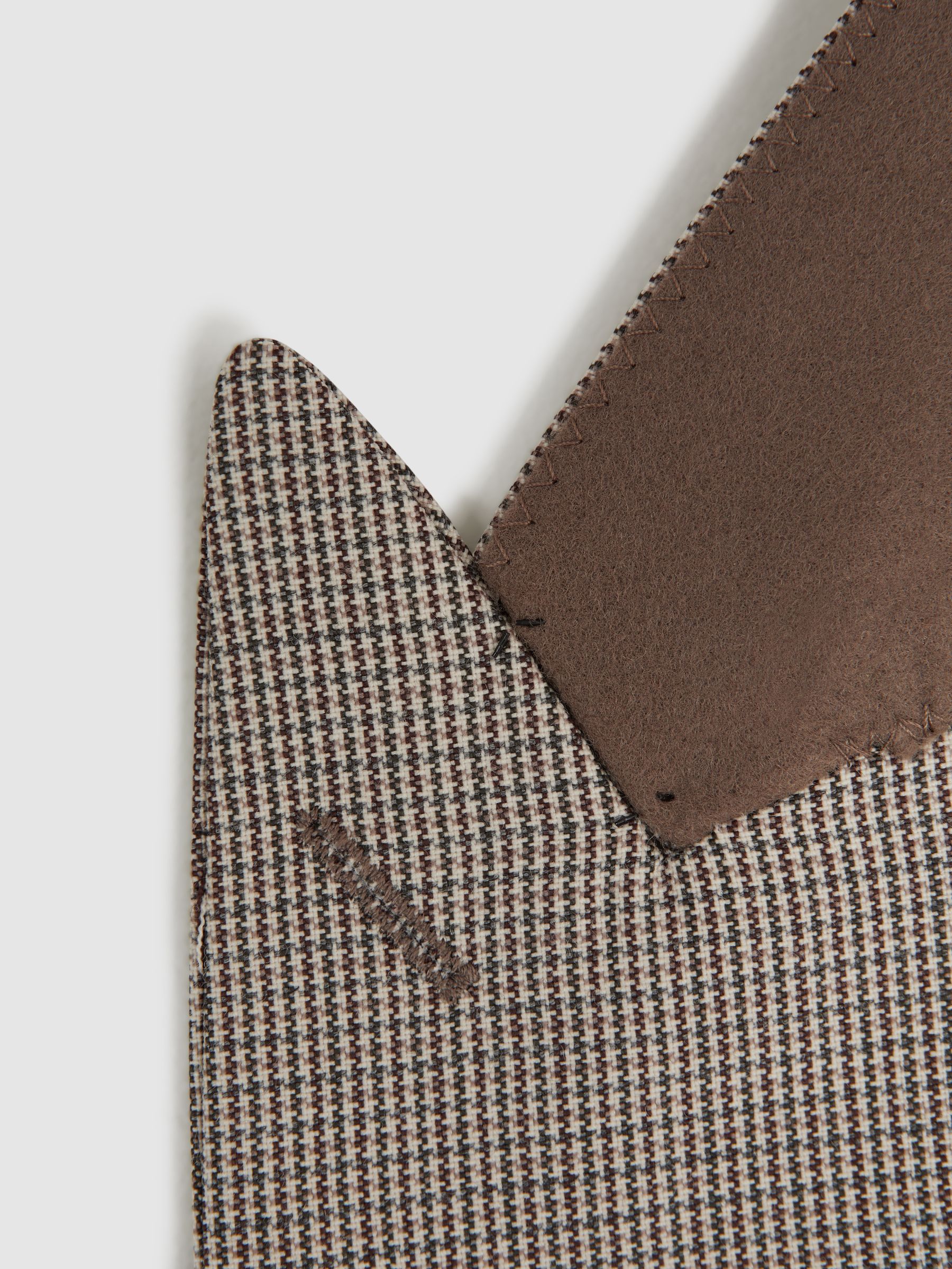 Slim Fit Wool Single Breasted Puppytooth Blazer in Brown - Image 5 of 9