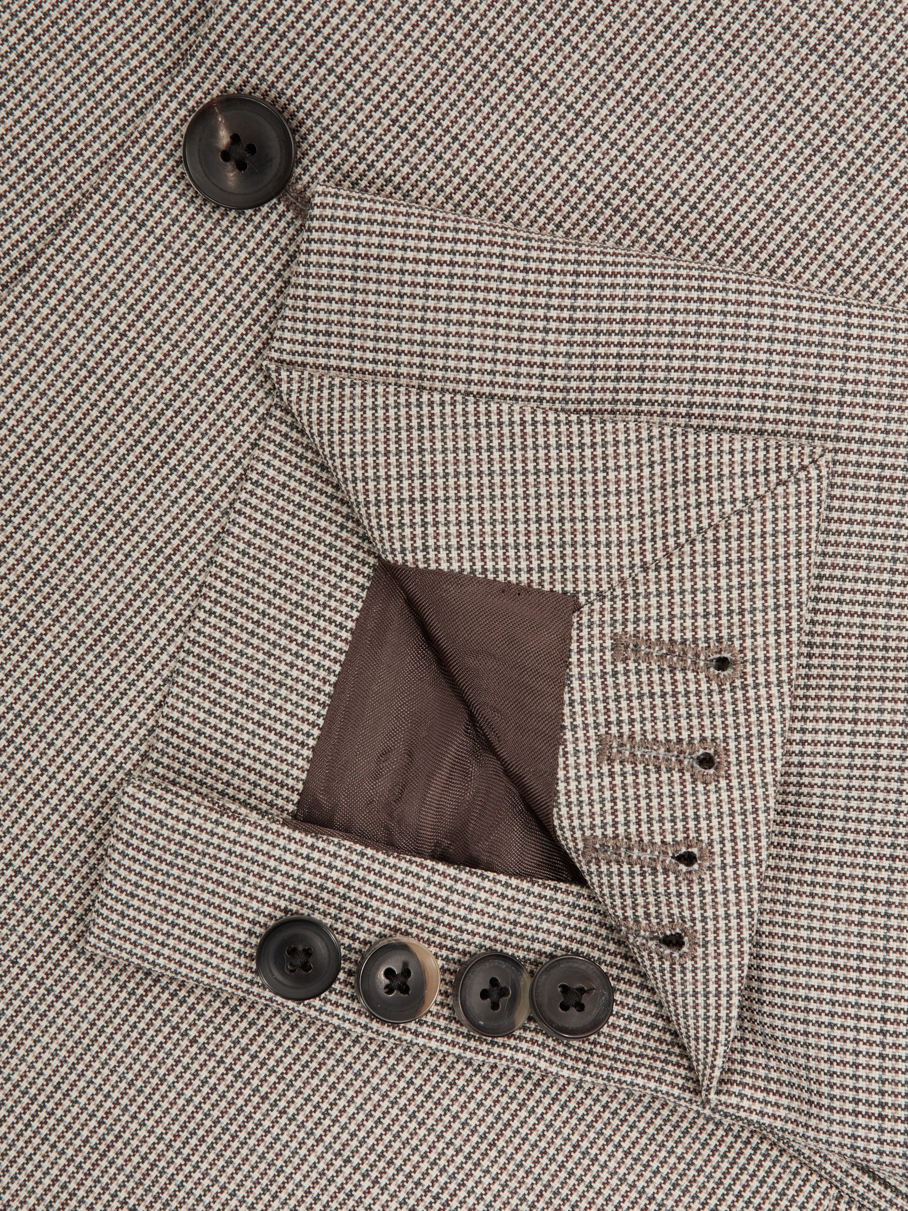 Slim Fit Wool Single Breasted Puppytooth Blazer in Brown - Image 6 of 9