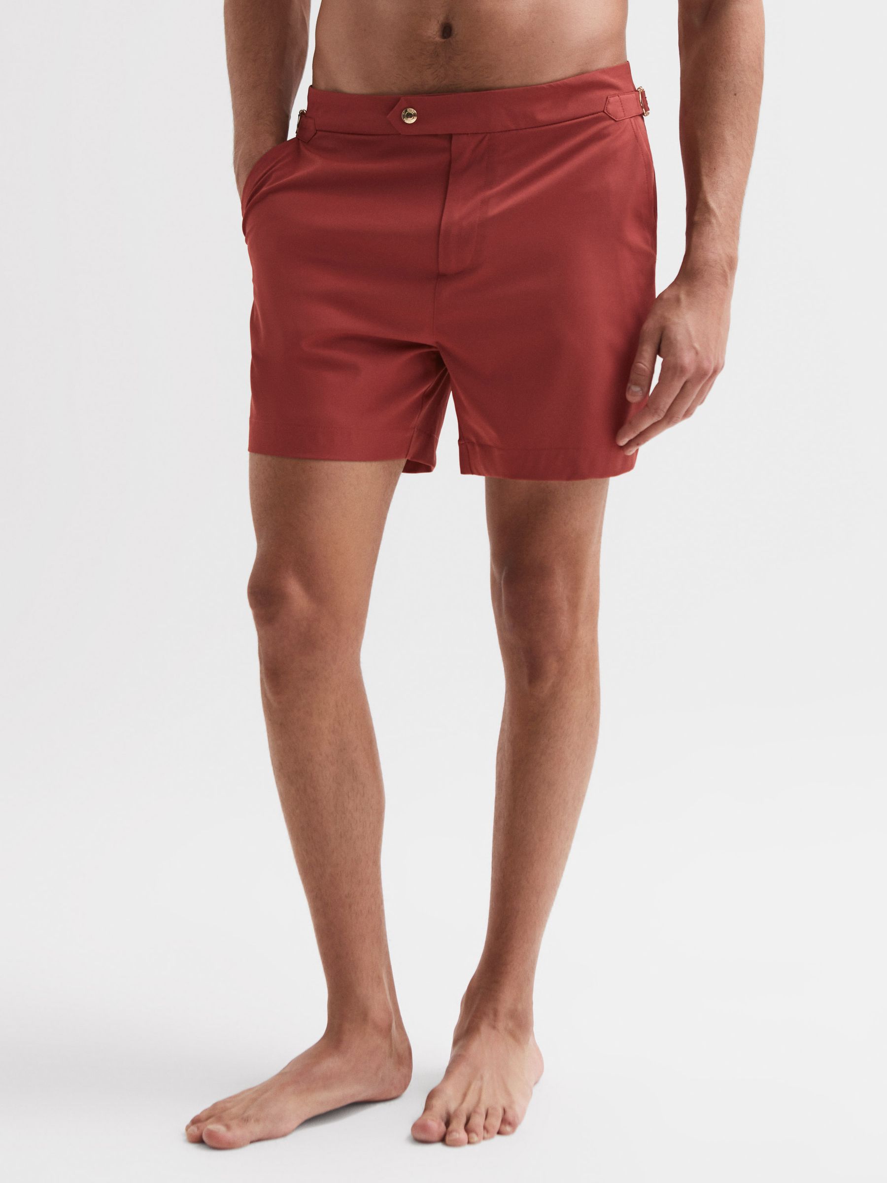 Reiss Side Adjuster Swim Shorts in Russet REISS