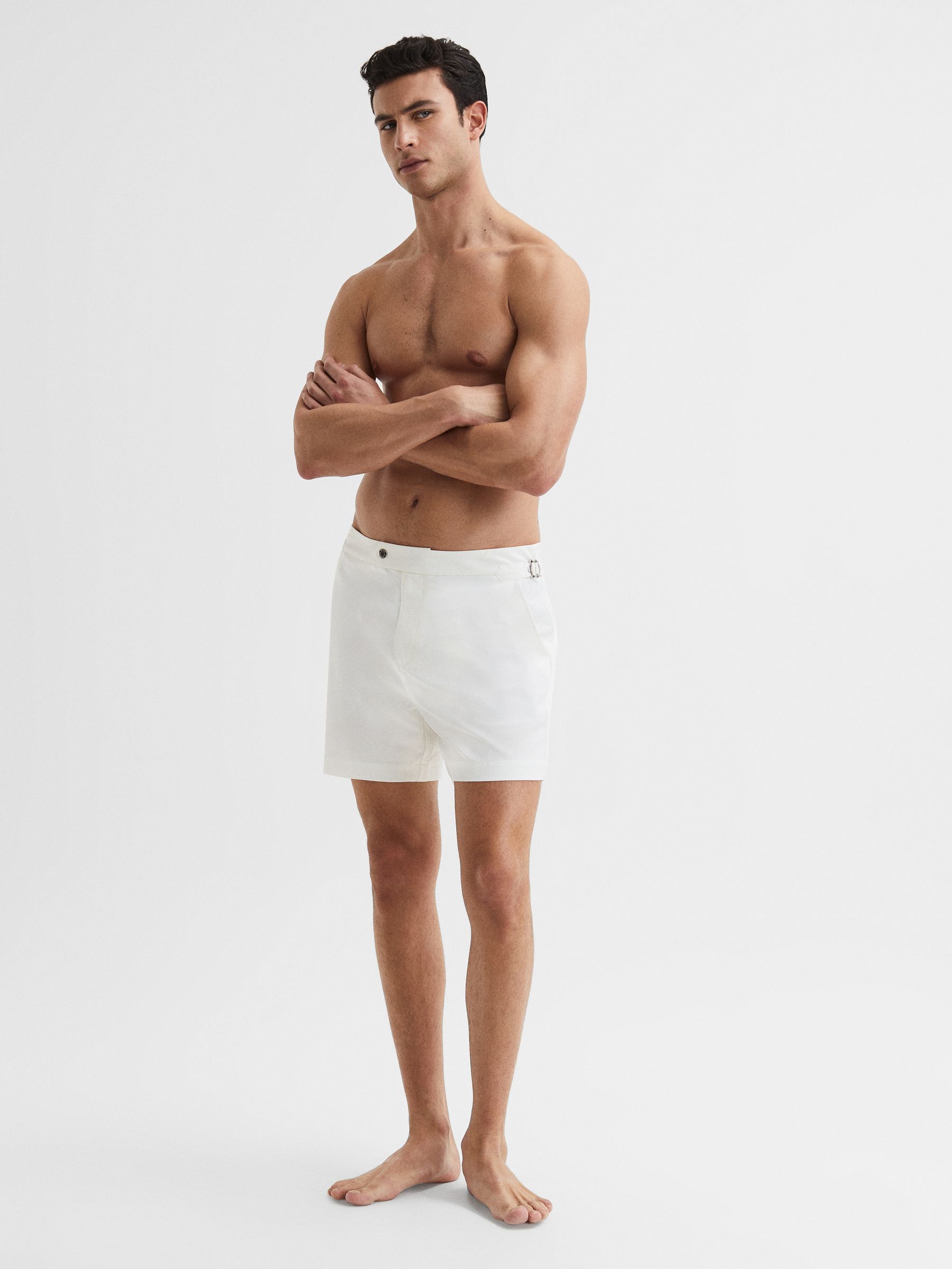 Side-Adjuster Swim Shorts in White - Image 3 of 7