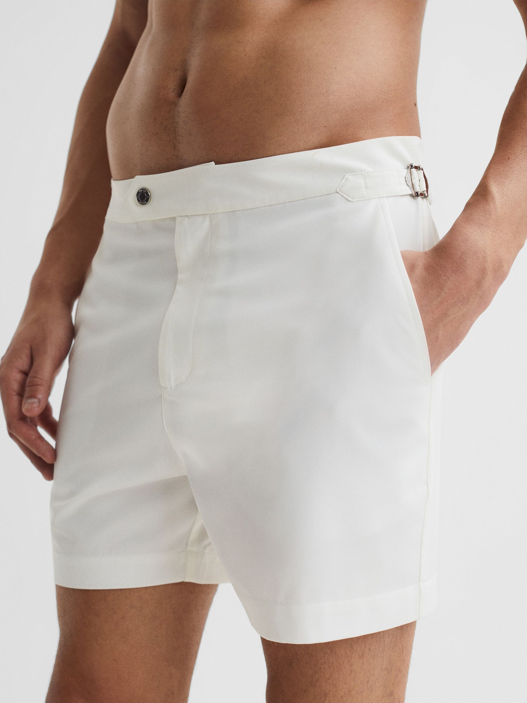 Side-Adjuster Swim Shorts in White - Image 4 of 7