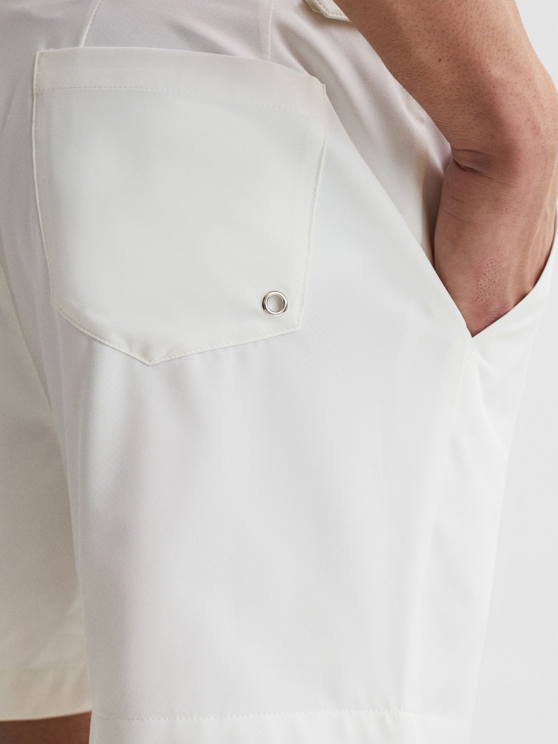 Side-Adjuster Swim Shorts in White - Image 6 of 7