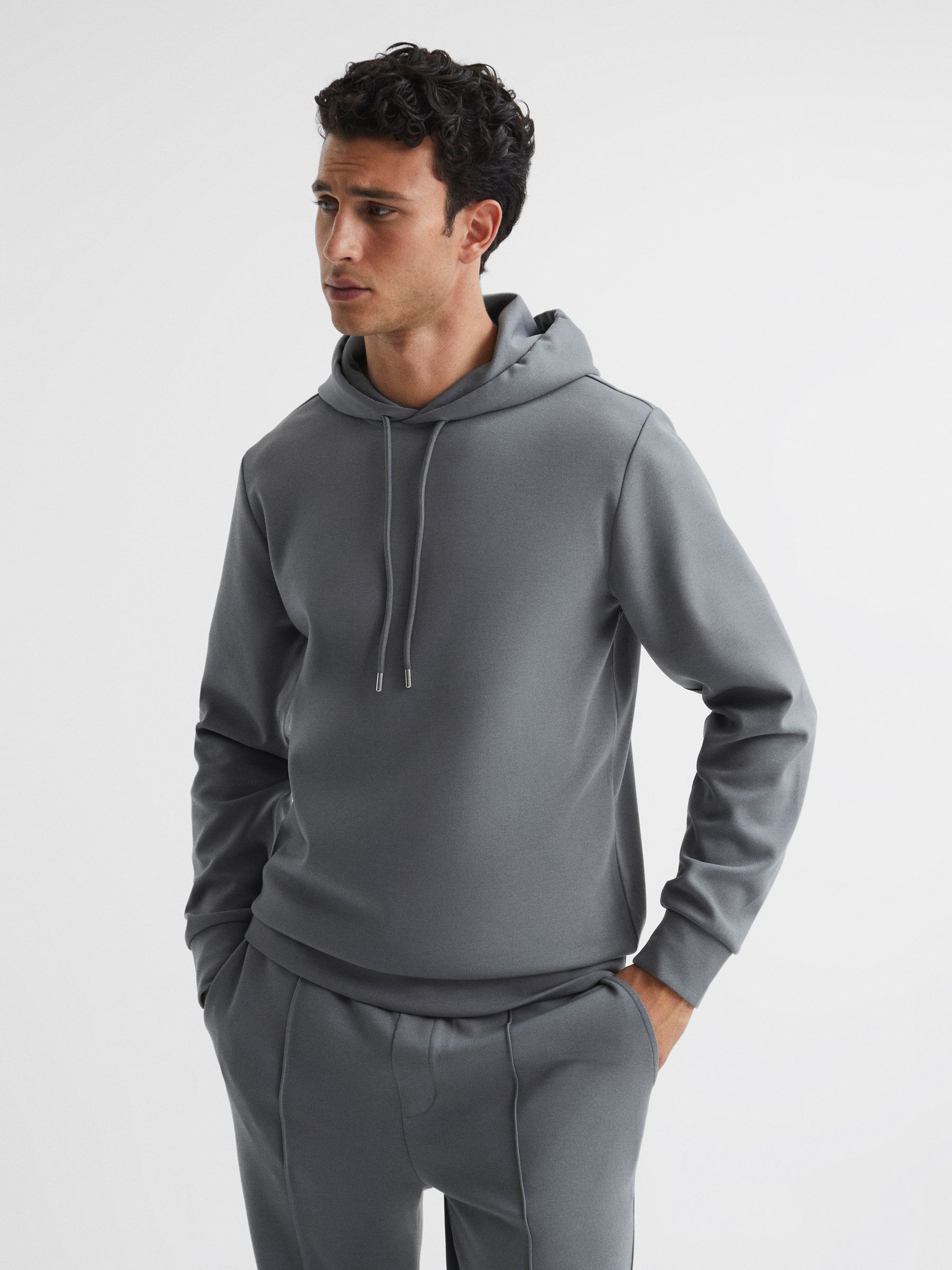 Interlock Jersey Drawstring Hoodie in Sage - Image 1 of 5