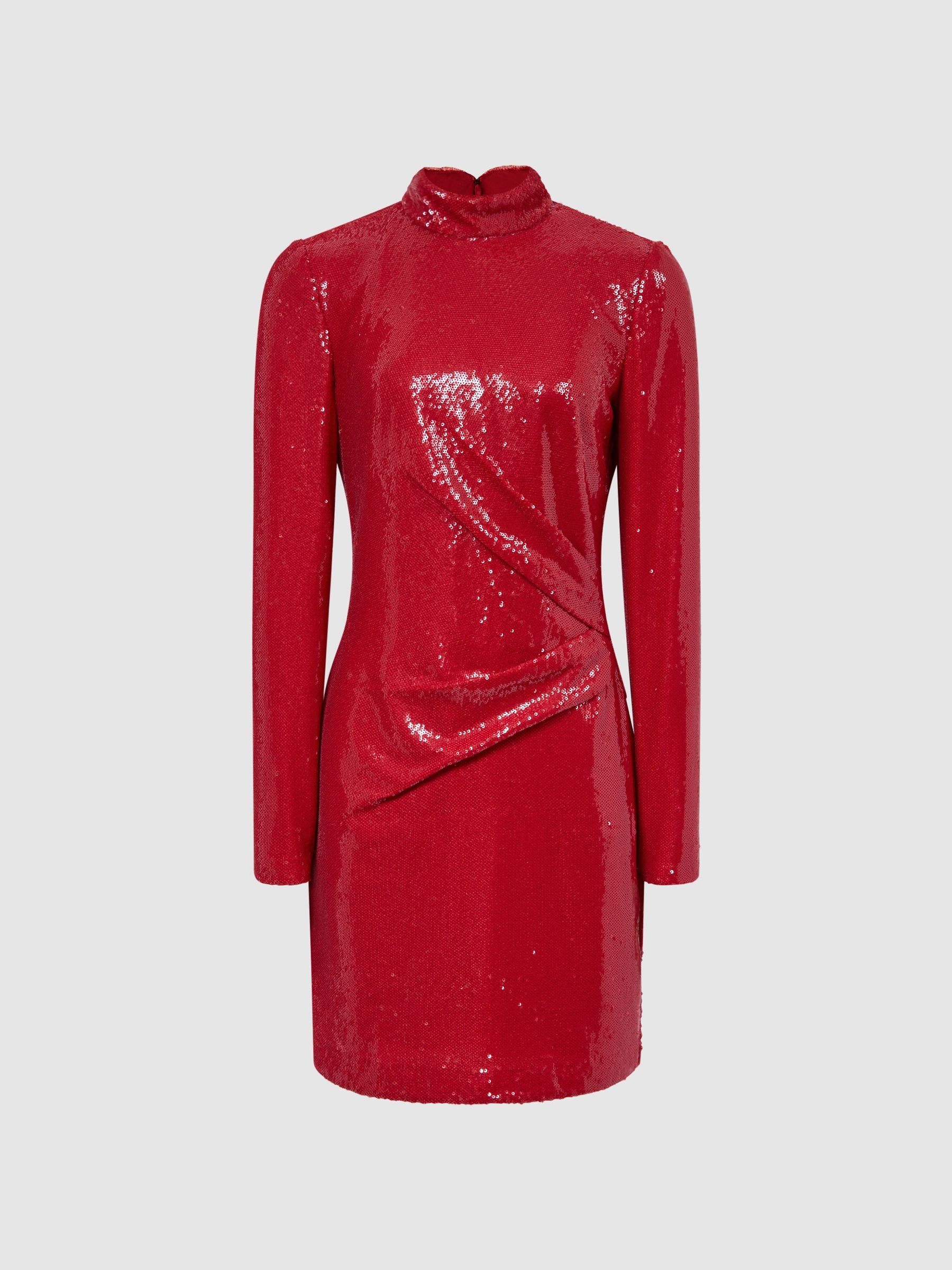 Halston Sequin Mini Dress in Red - Image 2 of 8