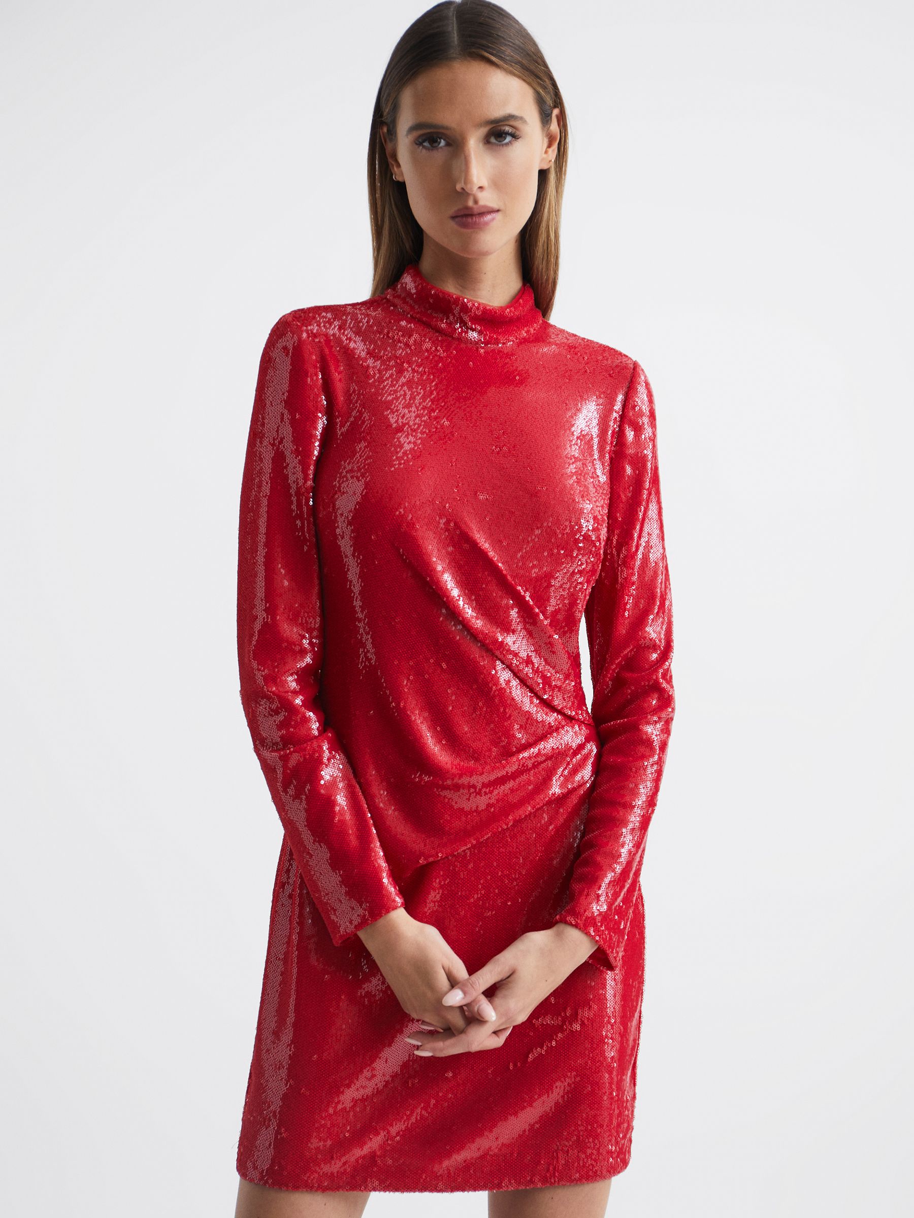 Halston Sequin Mini Dress in Red - Image 3 of 8