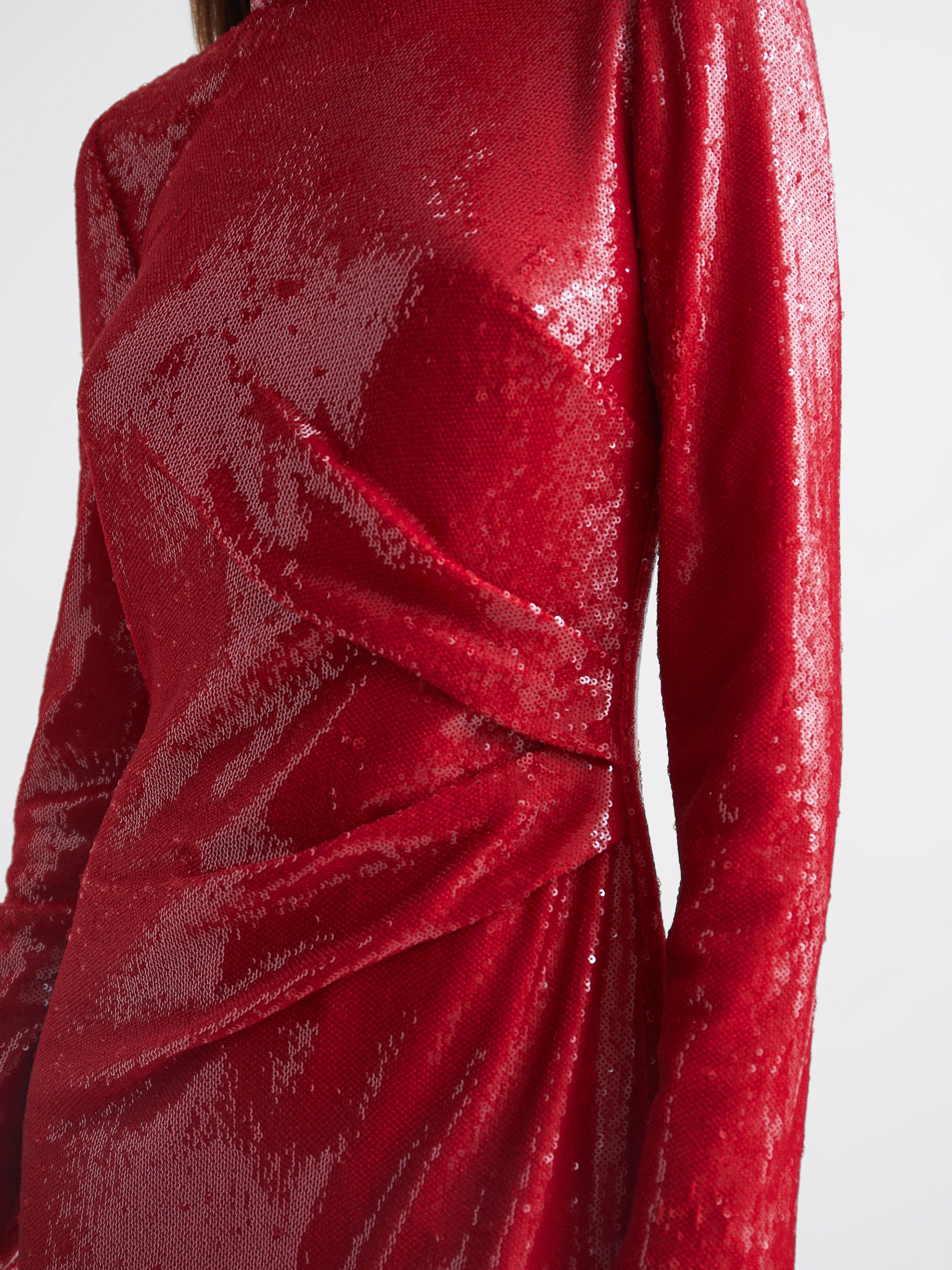 Halston Sequin Mini Dress in Red - Image 4 of 8