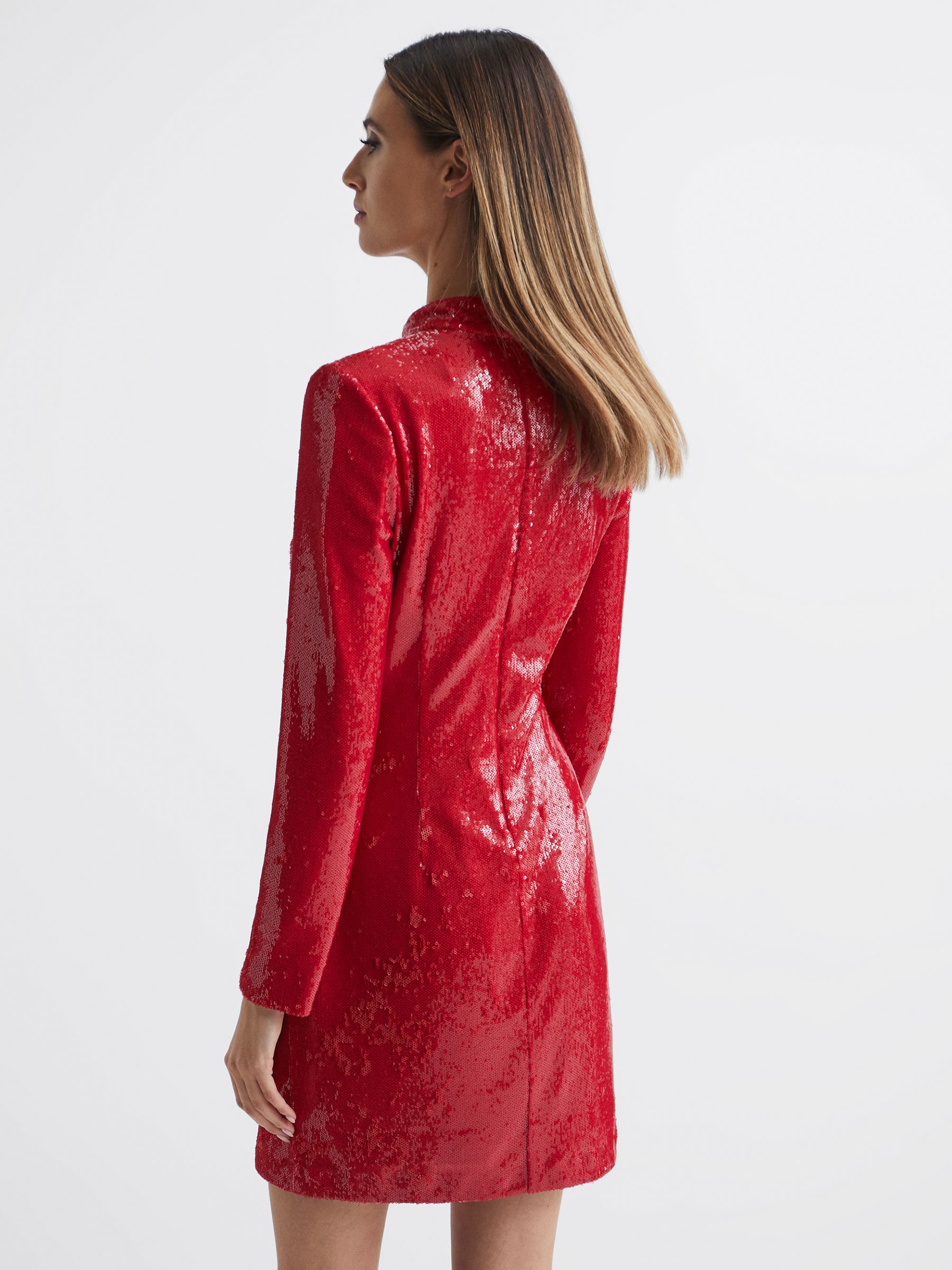 Halston Sequin Mini Dress in Red - Image 5 of 8