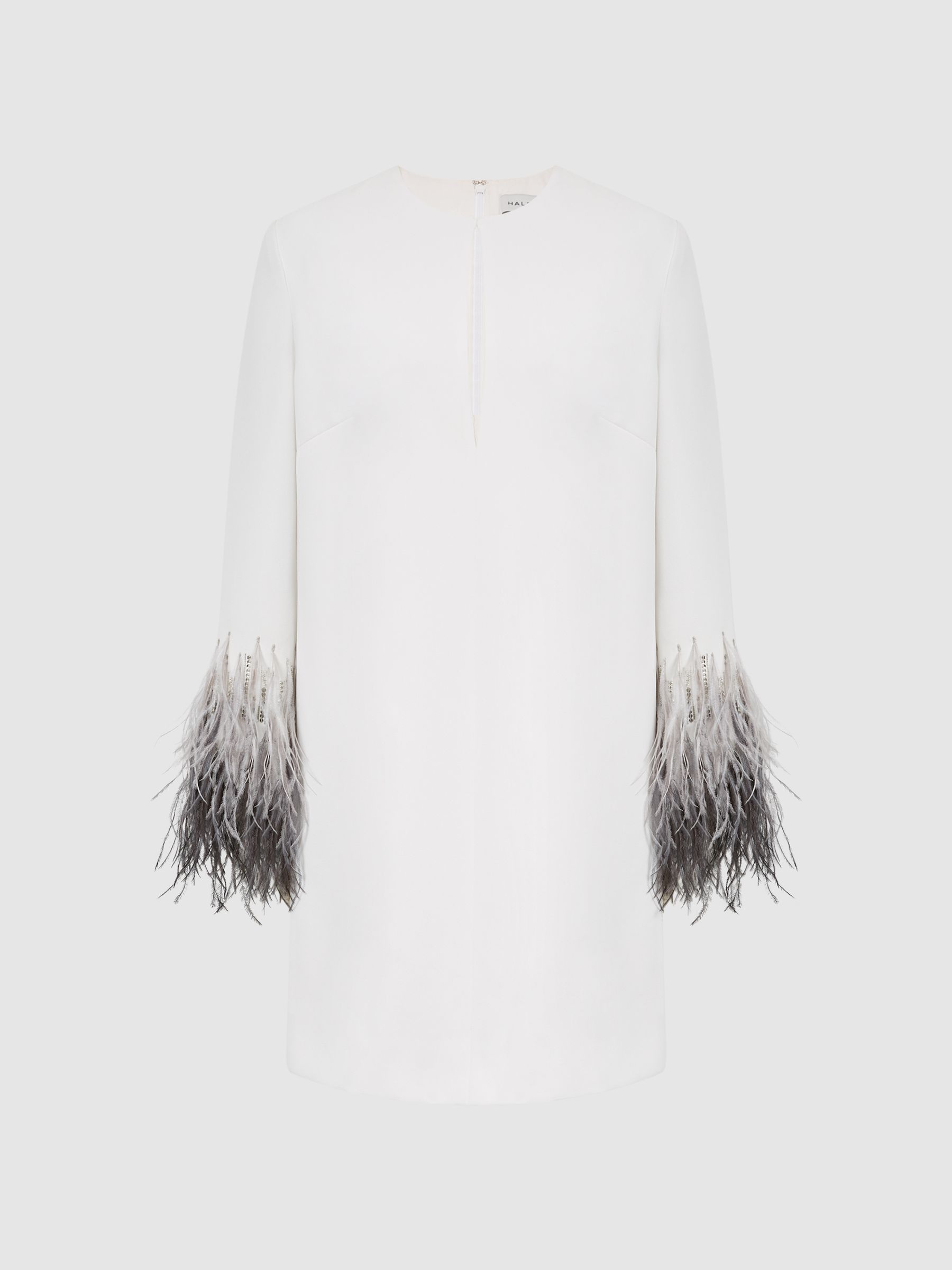 Halston Tailored Feather Sleeve Mini Dress in White - Image 2 of 8