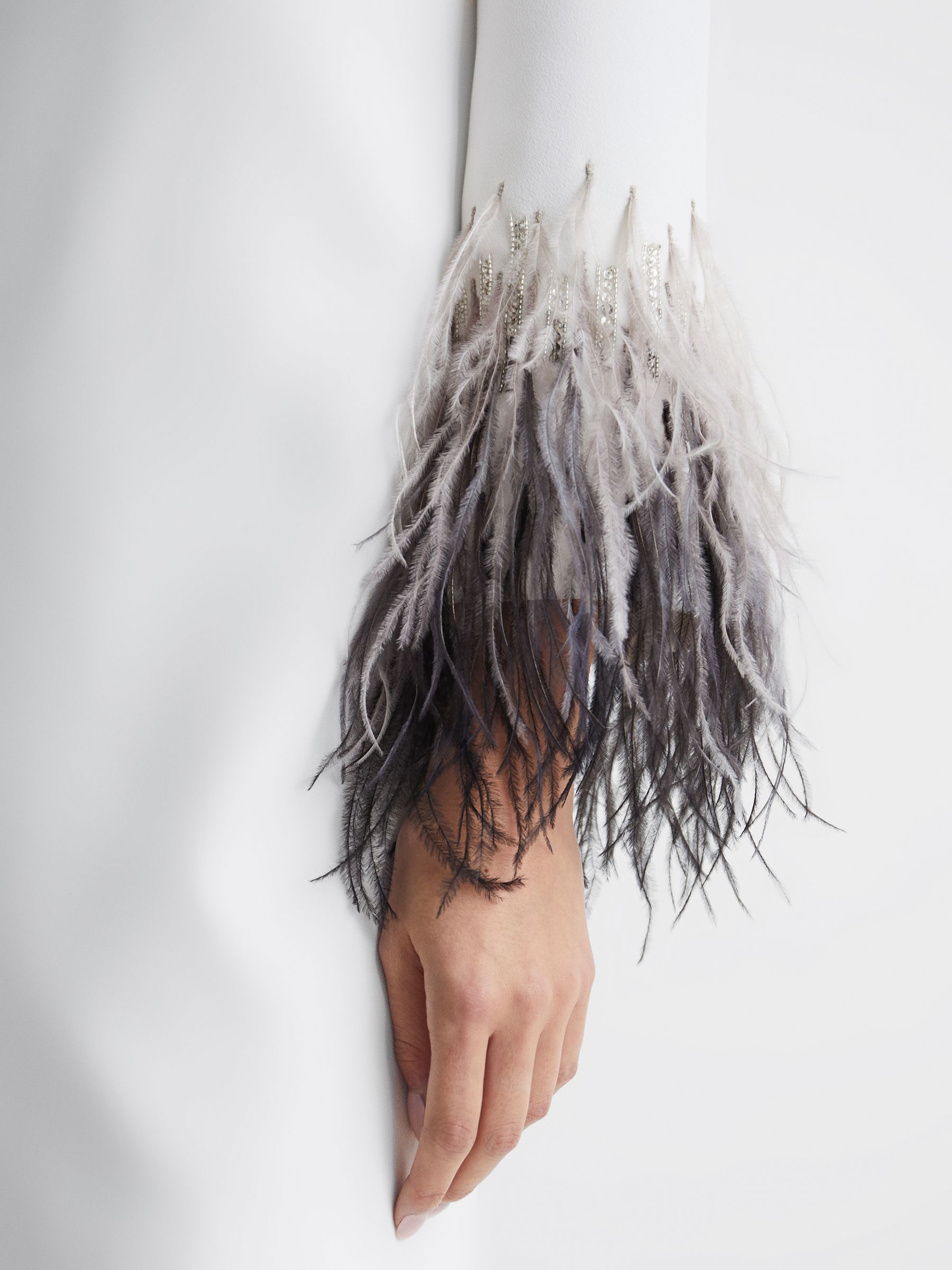 Halston Tailored Feather Sleeve Mini Dress in White - Image 4 of 8