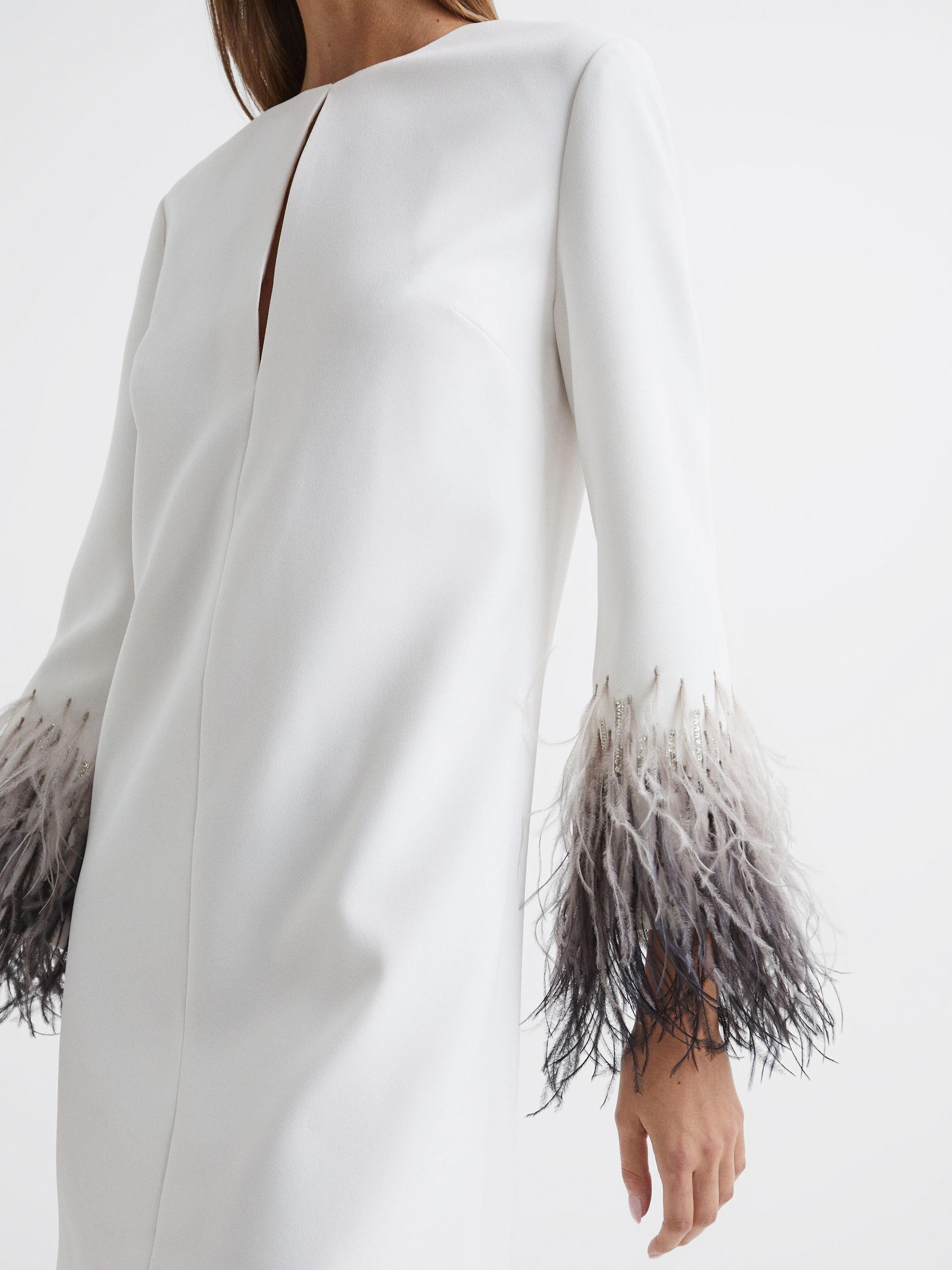 Halston Tailored Feather Sleeve Mini Dress in White - Image 6 of 8