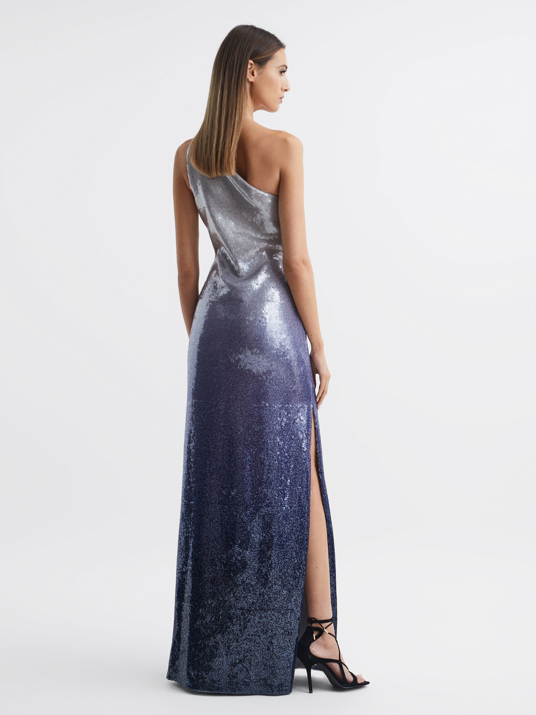 Halston Cold Shoulder Ombre Sequin Maxi Gown in Black Multi - Image 5 of 9