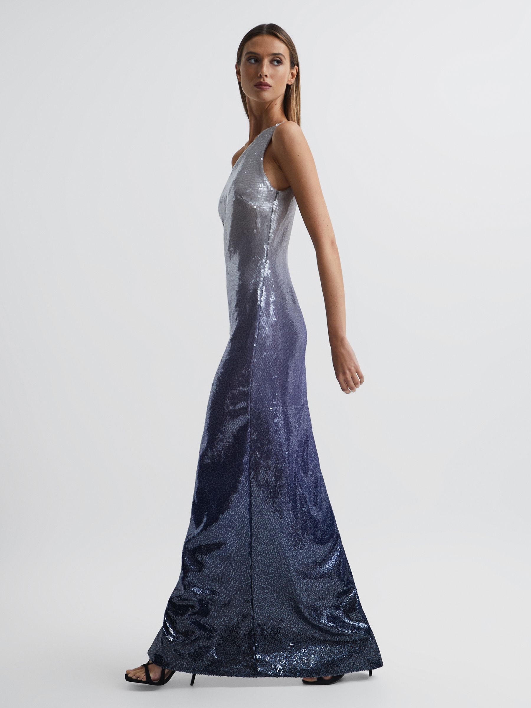 Halston Cold Shoulder Ombre Sequin Maxi Gown in Black Multi - Image 7 of 9