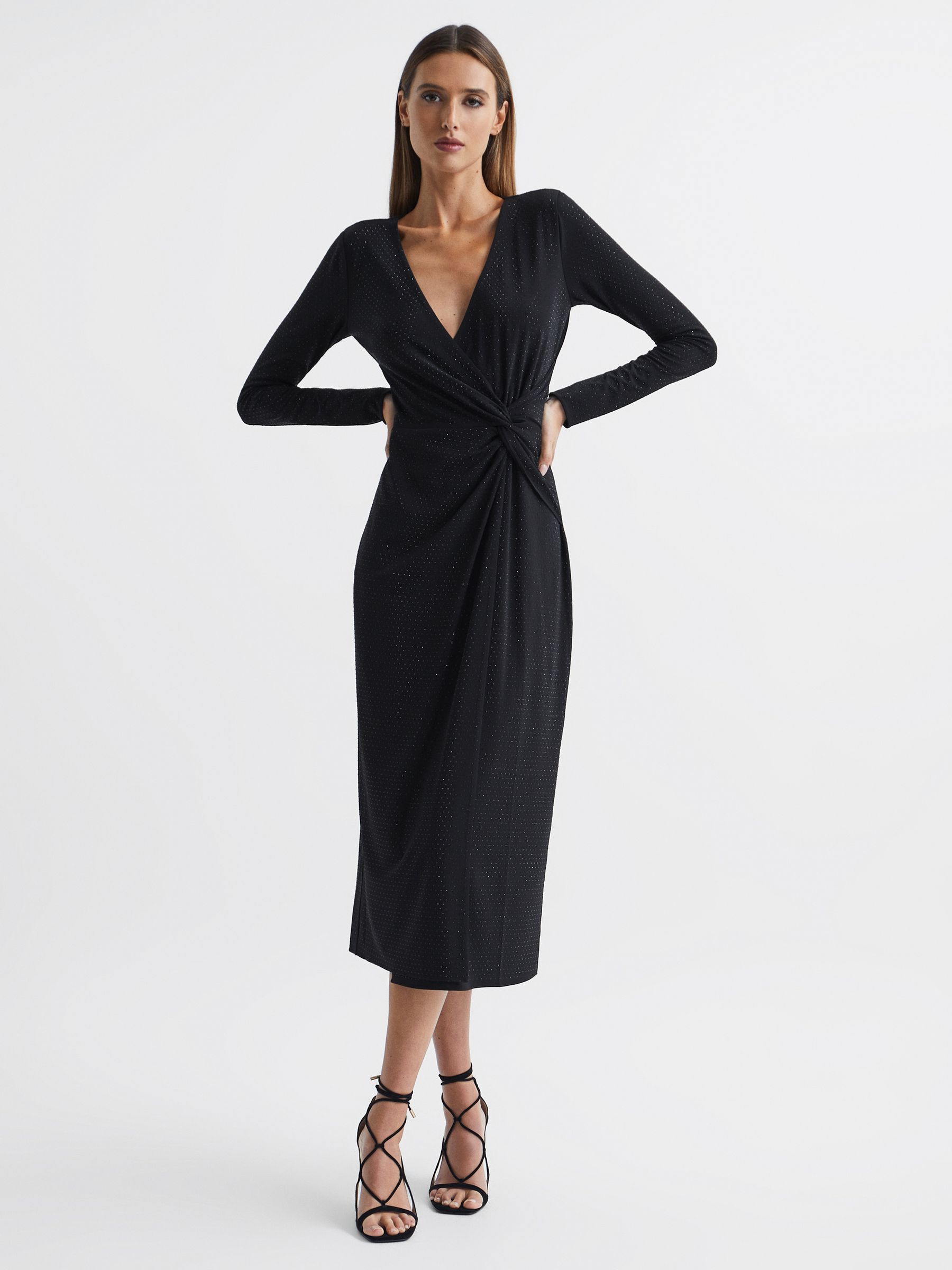 Halston Crystal Jersey Midi Dress in Black - Image 1 of 8