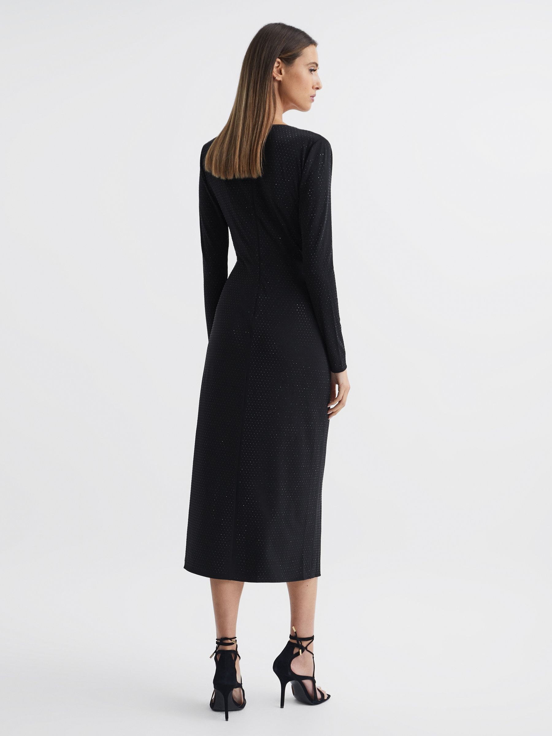 Halston Crystal Jersey Midi Dress in Black - Image 5 of 8