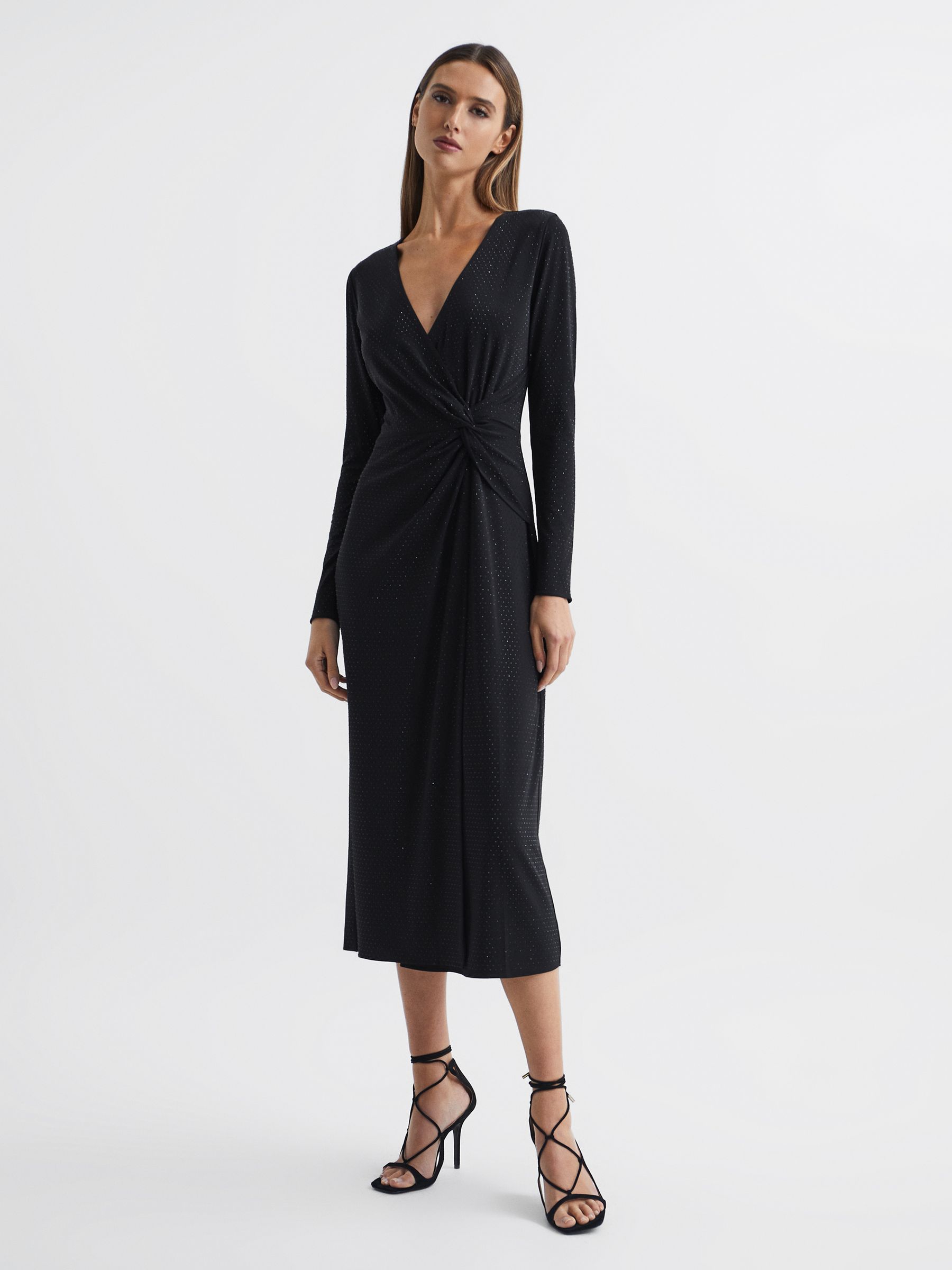 Halston Crystal Jersey Midi Dress in Black - Image 6 of 8