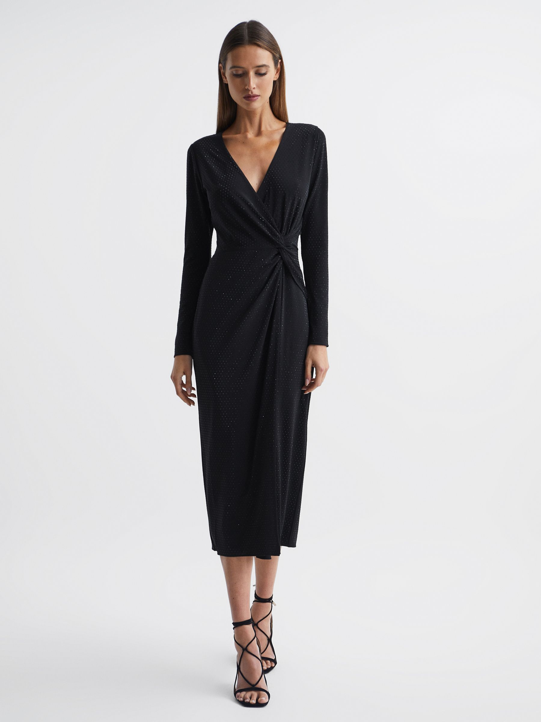 Halston Crystal Jersey Midi Dress in Black - Image 7 of 8