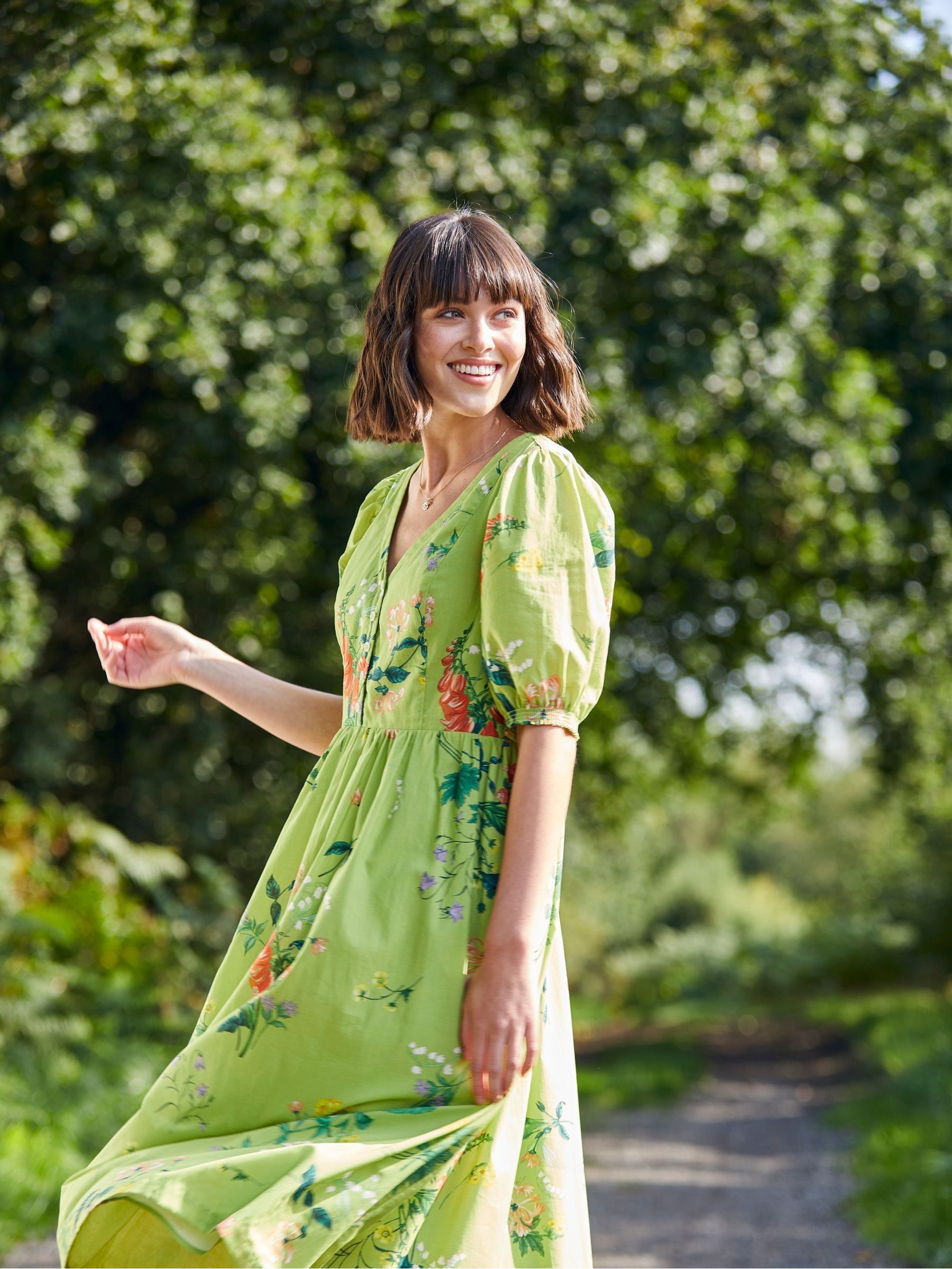 Green National Forest Fleur Floral Midi Dress - Image 1 of 4