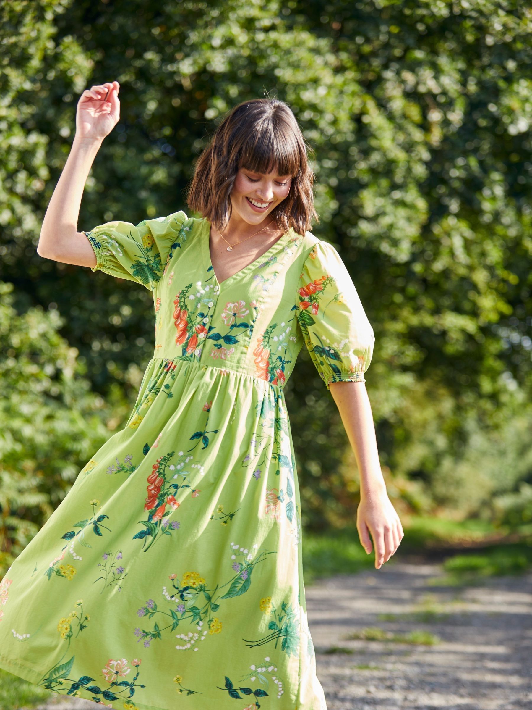 Green National Forest Fleur Floral Midi Dress - Image 4 of 4