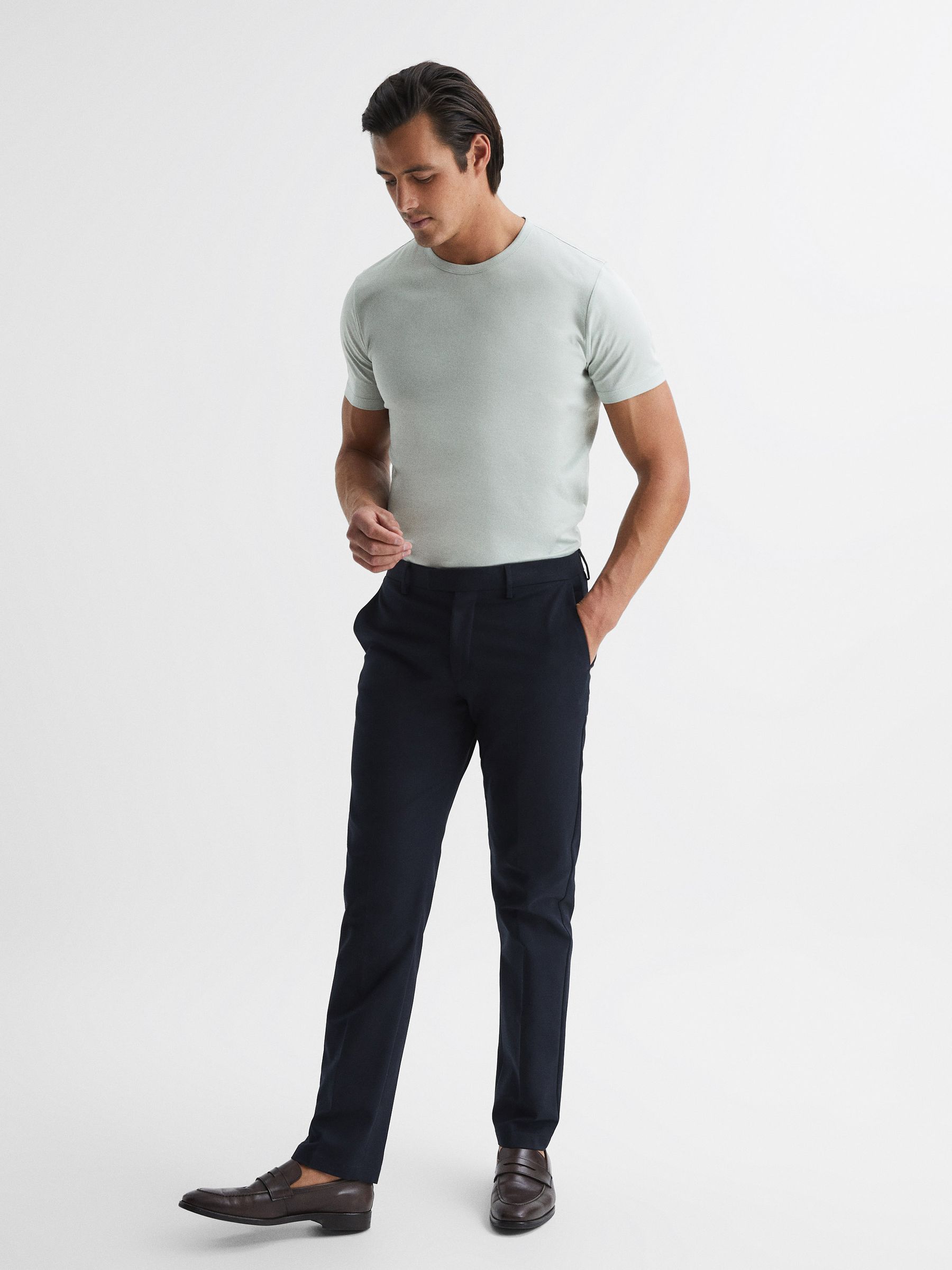 Mercerised Crew Neck T-shirt in Mint - Image 3 of 6