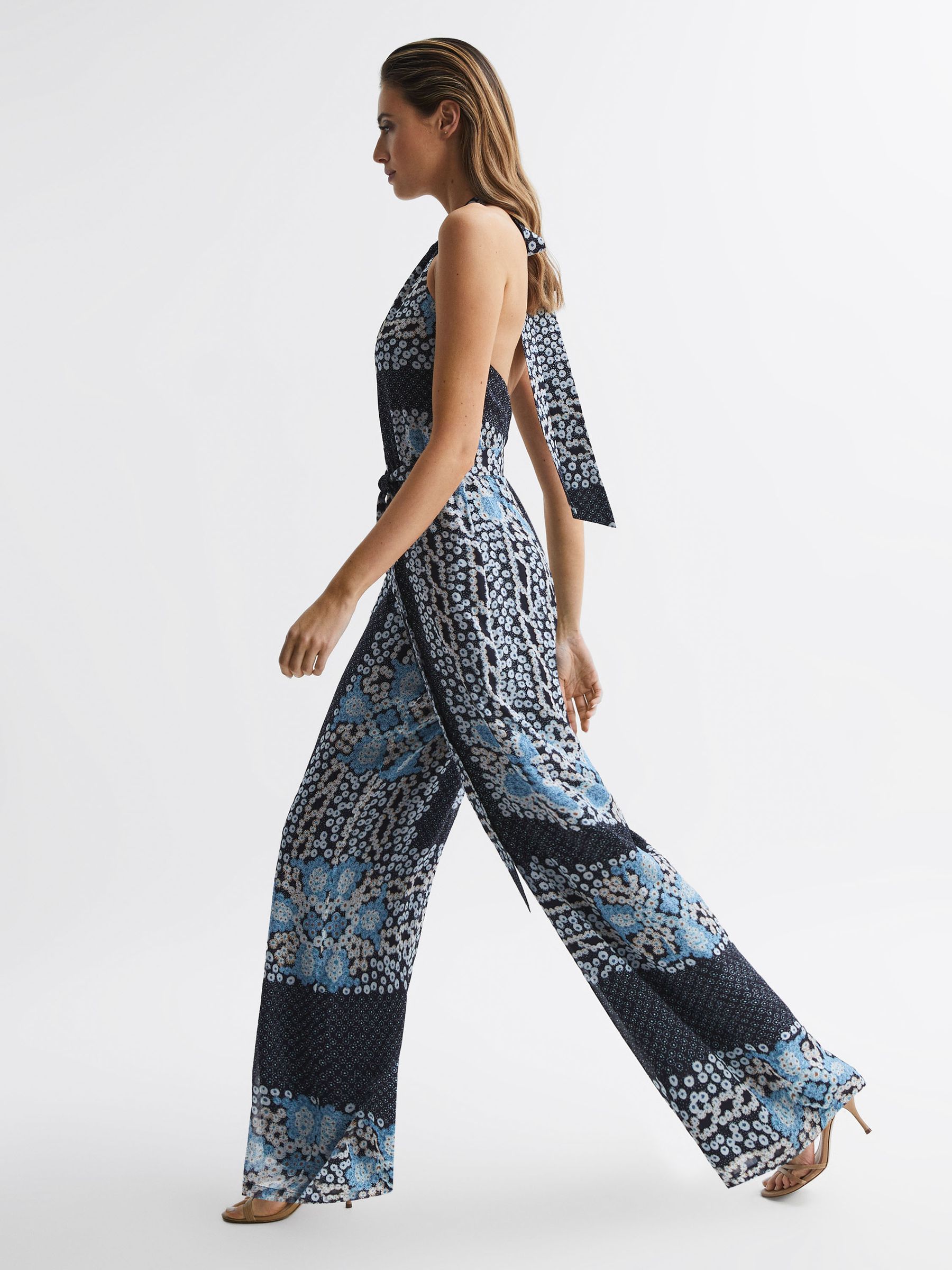 Floral Print Wide Leg Jumpsuit in Navy - Image 6 of 6