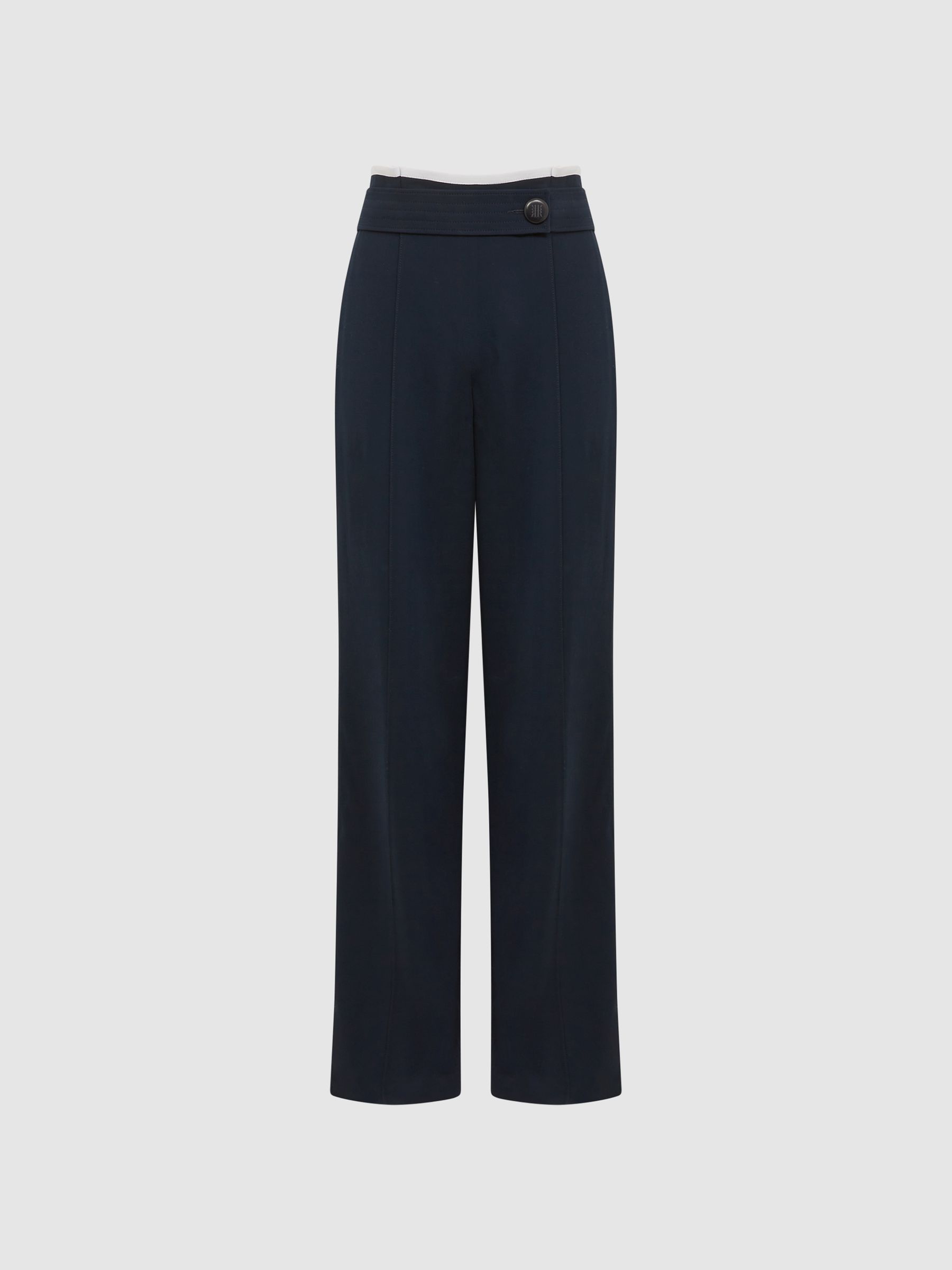 Reiss High Rise Wide Leg Trousers in Navy | REISS