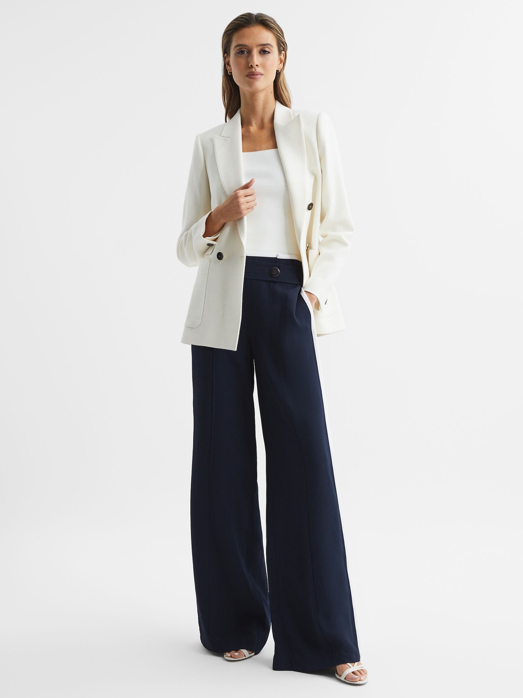 High Rise Wide Leg Trousers in Navy - Image 9 of 9