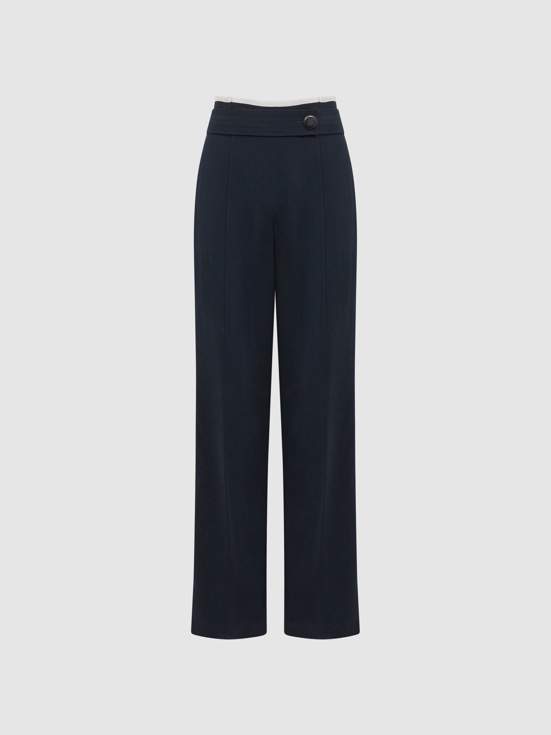 Petite High Rise Wide Leg Trousers in Navy - Image 2 of 6
