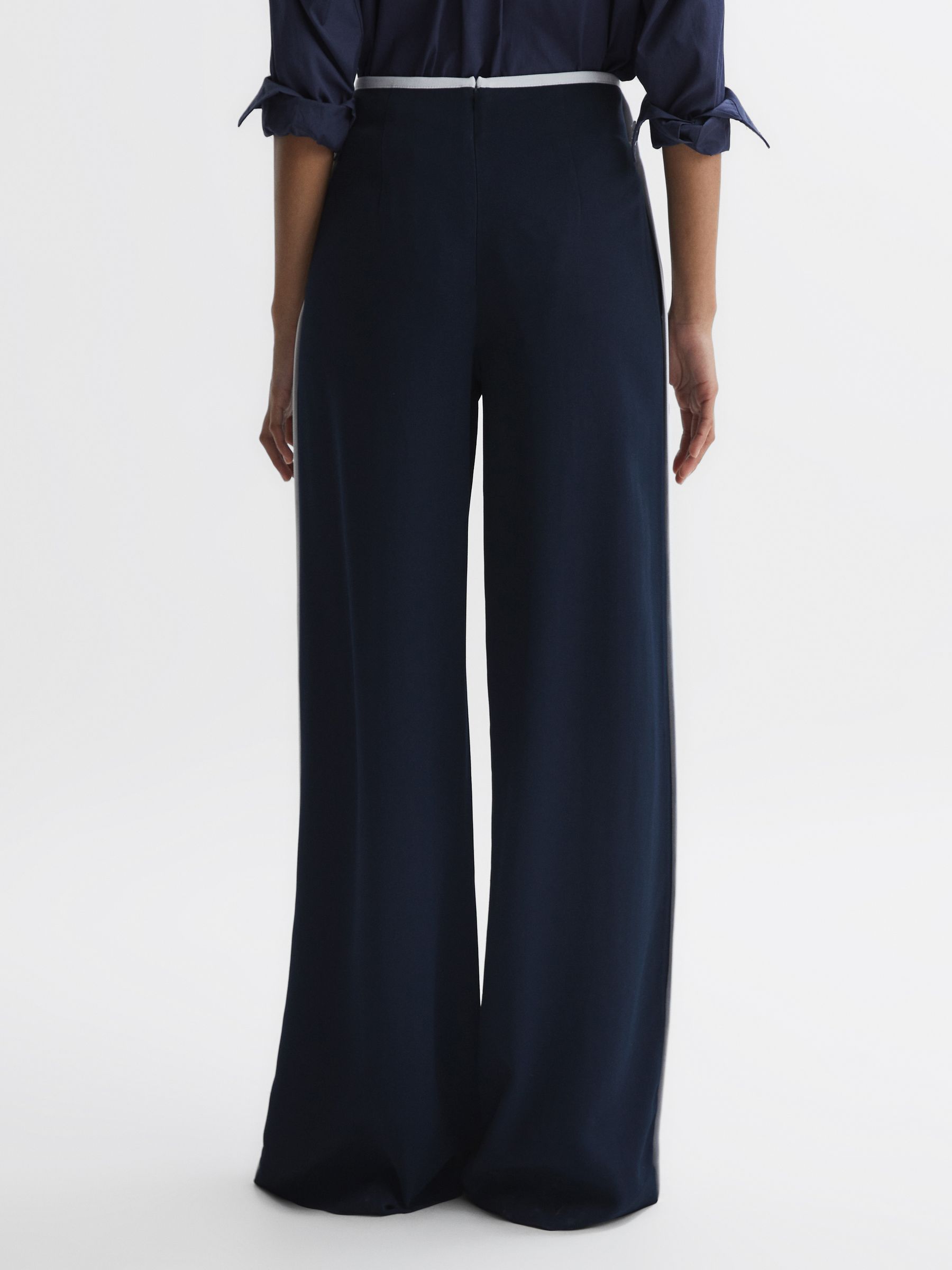 Petite High Rise Wide Leg Trousers in Navy - Image 5 of 6